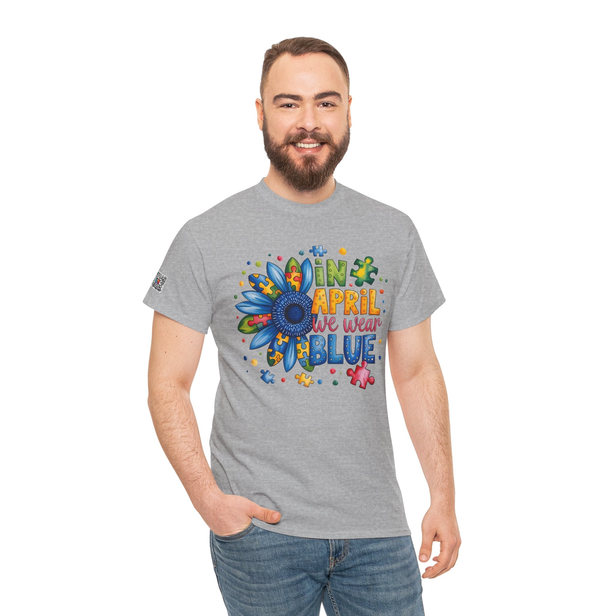 Autism Awareness Month Shirt | In April We Wear Blue | Colorful Puzzle Flower Unisex Graphic Tee | Cr8tive Designs