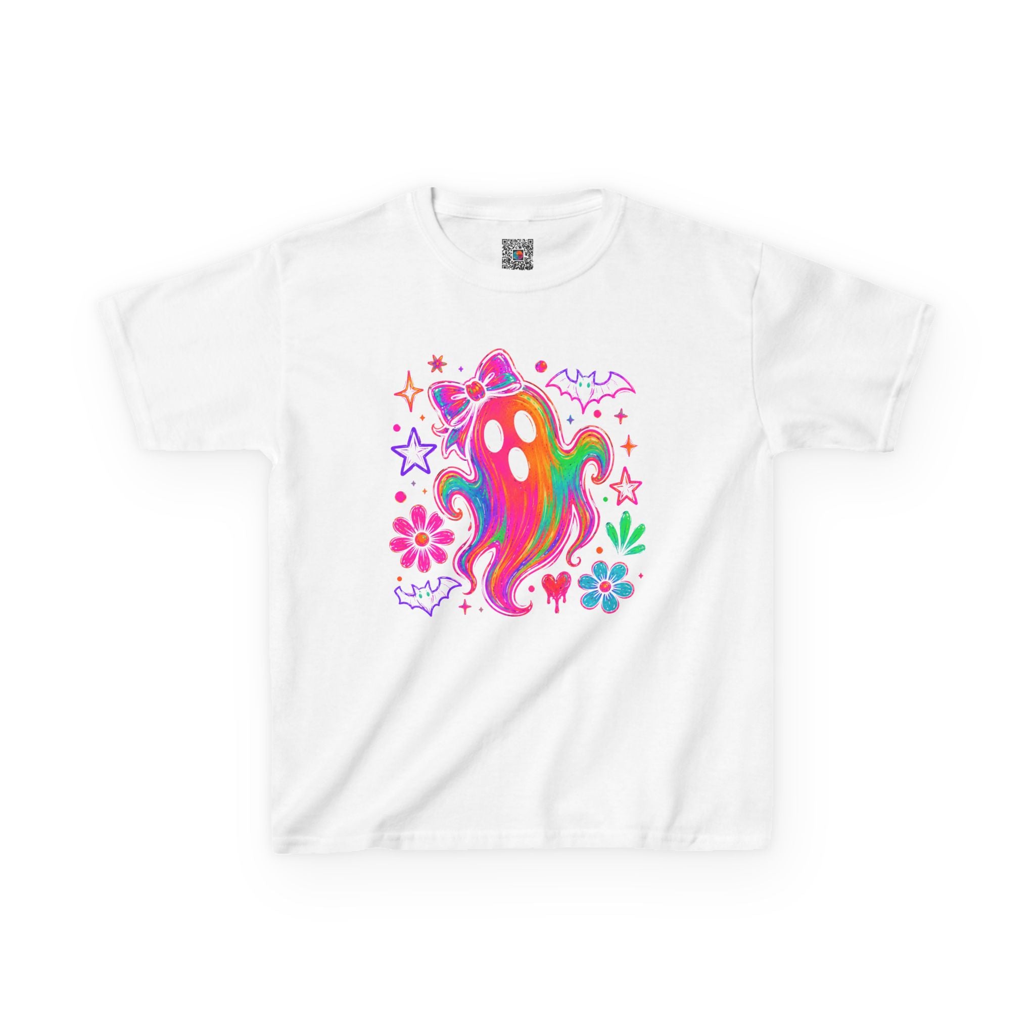 Rainbow Psychedelic Ghost Kids Tee | Bright Neon Halloween T-Shirt | Cr8tive Designs