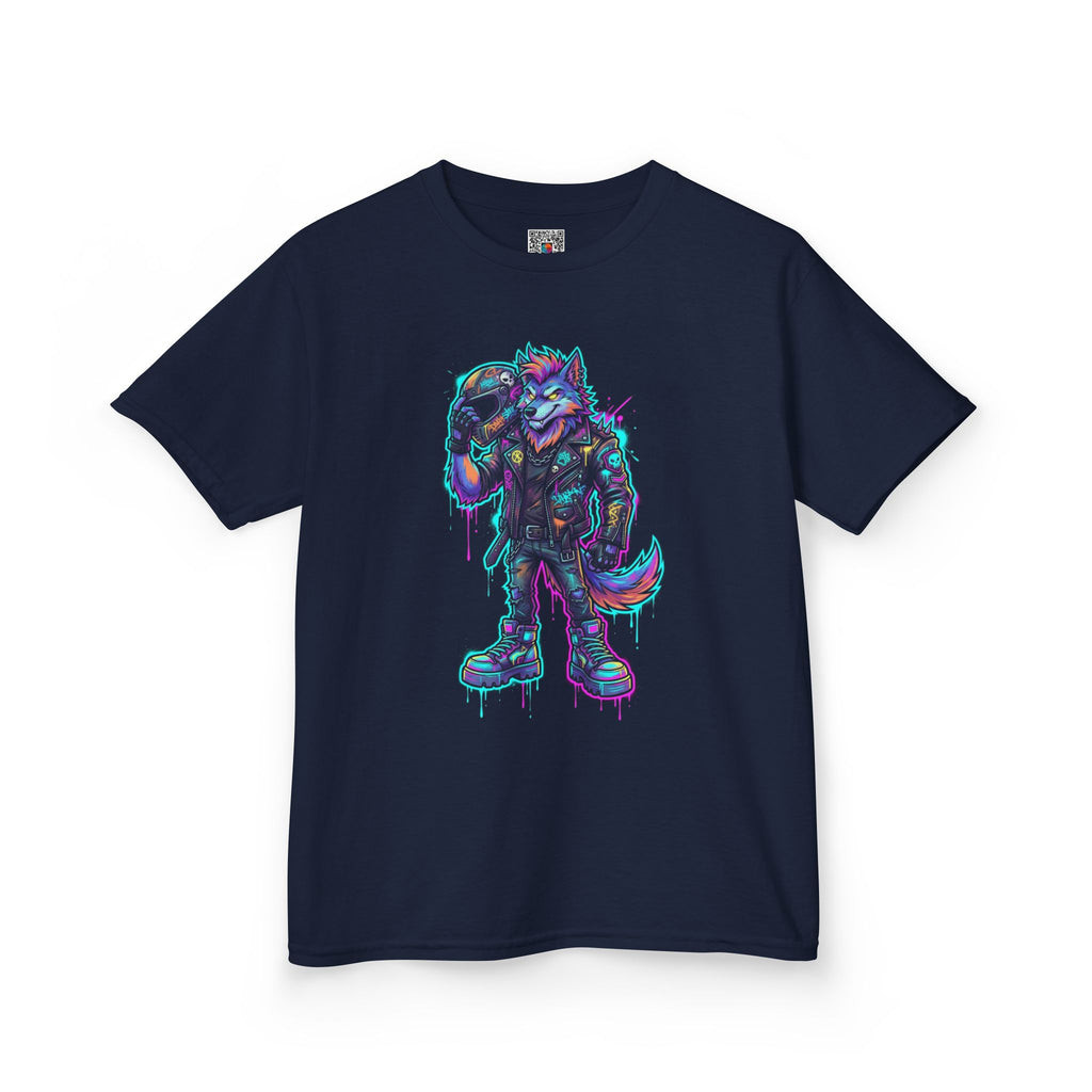 Kids Wolf Character Tee | Neon Cyberpunk Fox-Wolf Gamer Shirt | Cr8tive Designs