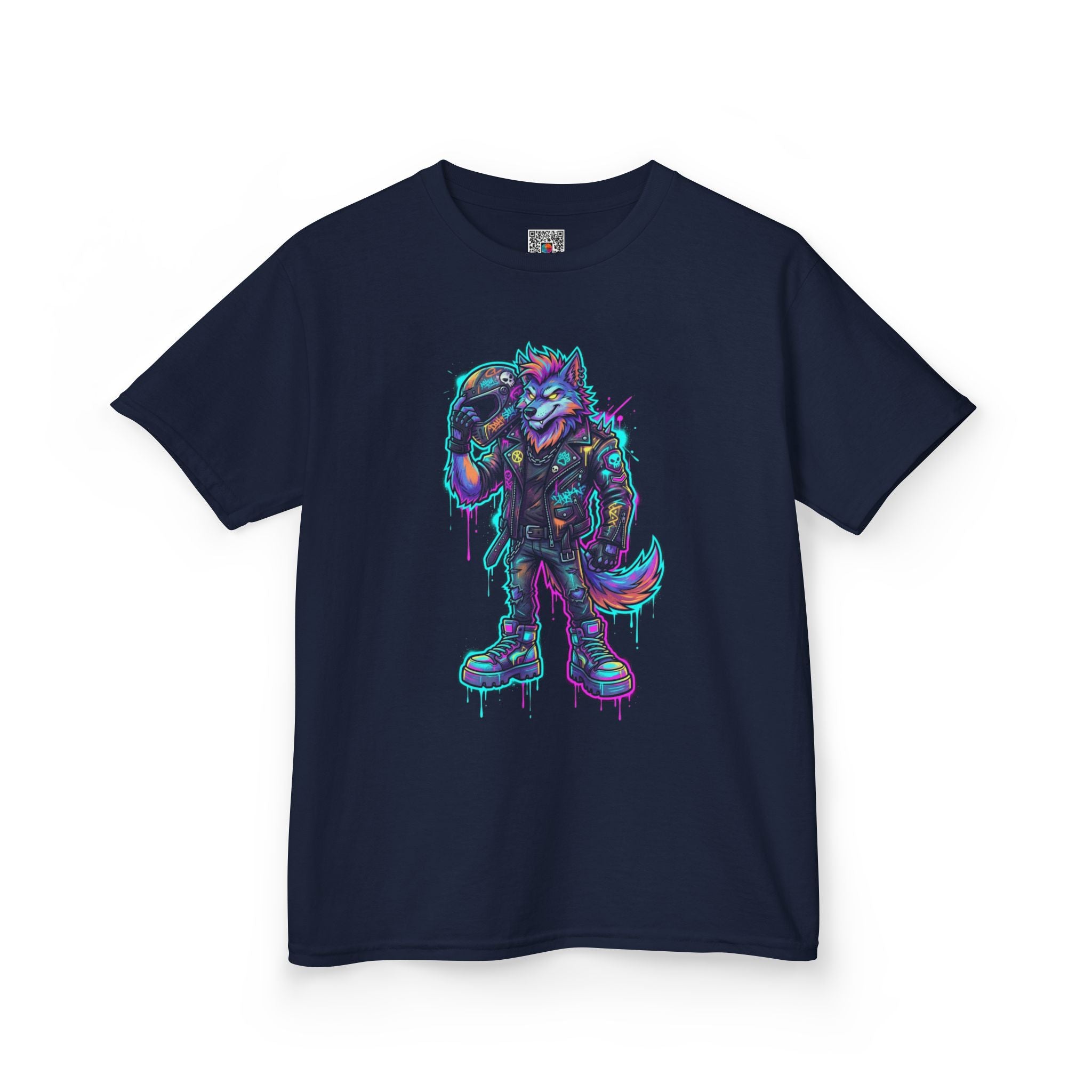 Kids Wolf Character Tee | Neon Cyberpunk Fox-Wolf Gamer Shirt | Cr8tive Designs