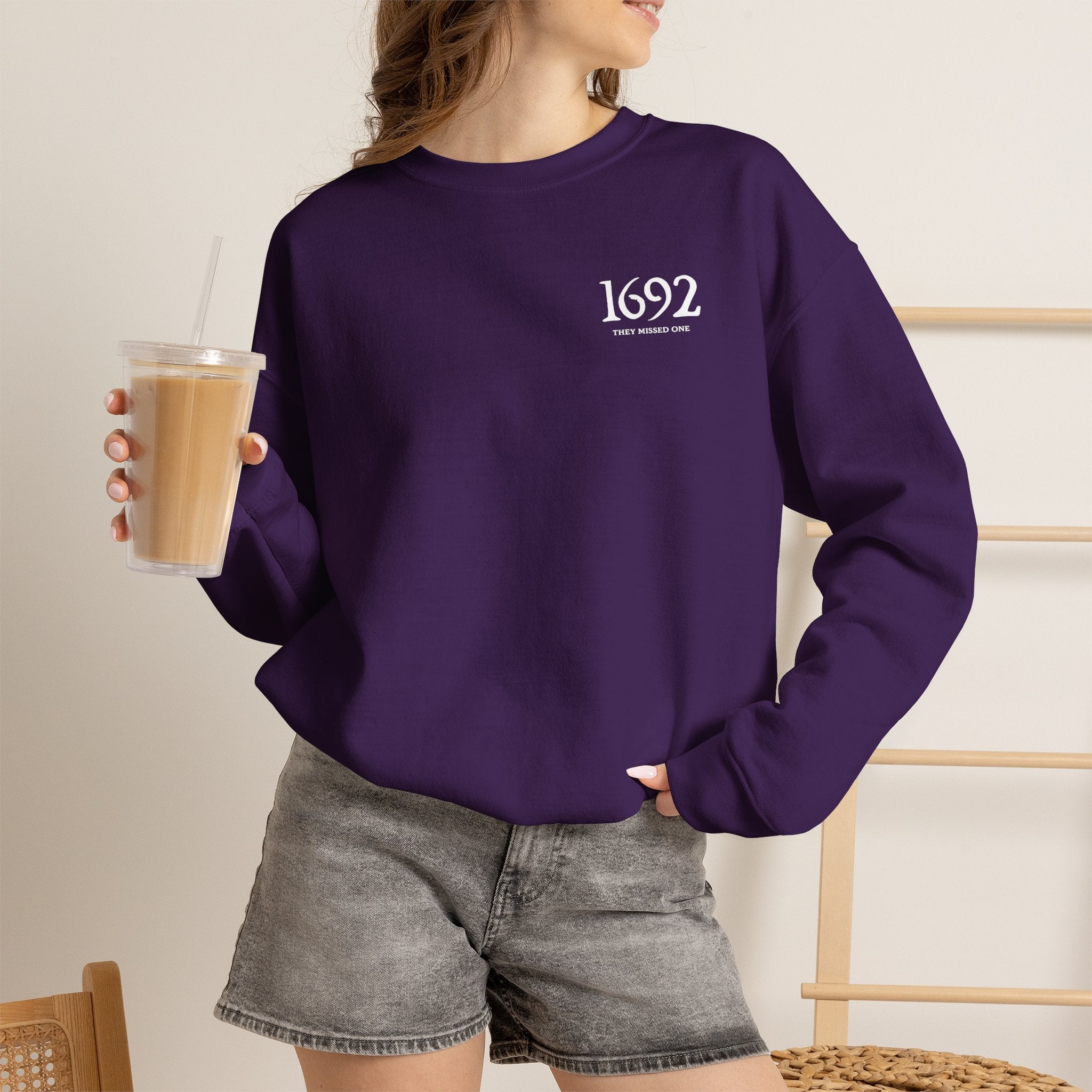 1692 They Missed One Sweatshirt | Minimalist Witchy Chest Graphic Crewneck | Cr8tive Designs
