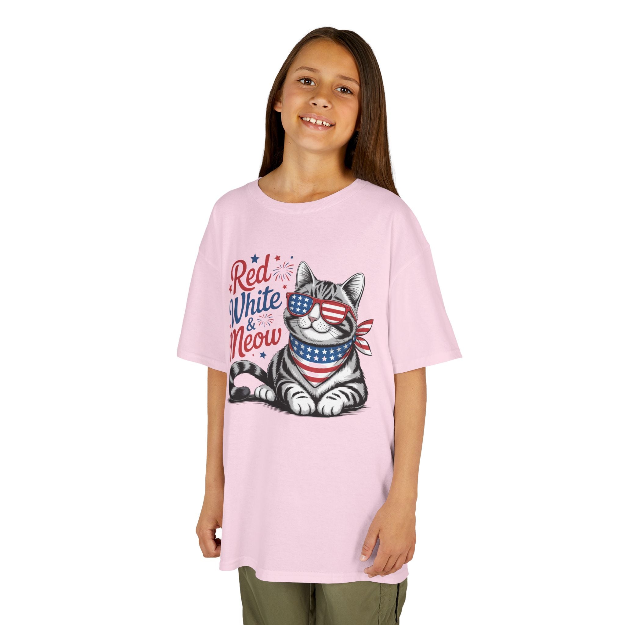 Kids Red White and Meow Tee | Patriotic Cat Graphic Design | Cr8tive Designs