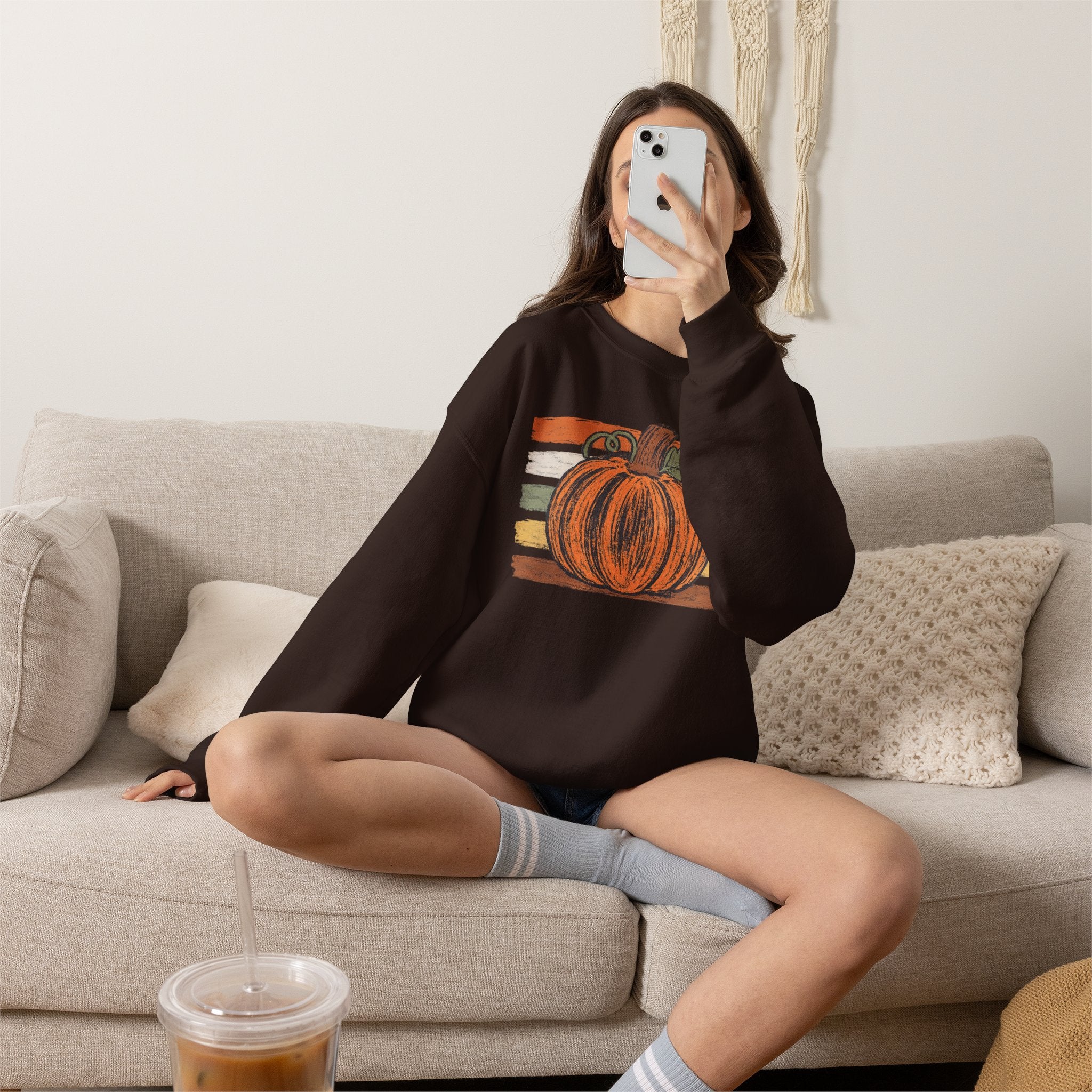 Vintage Retro Pumpkin Sketch Sweatshirt | Distressed Fall Crewneck | Cr8tive Designs