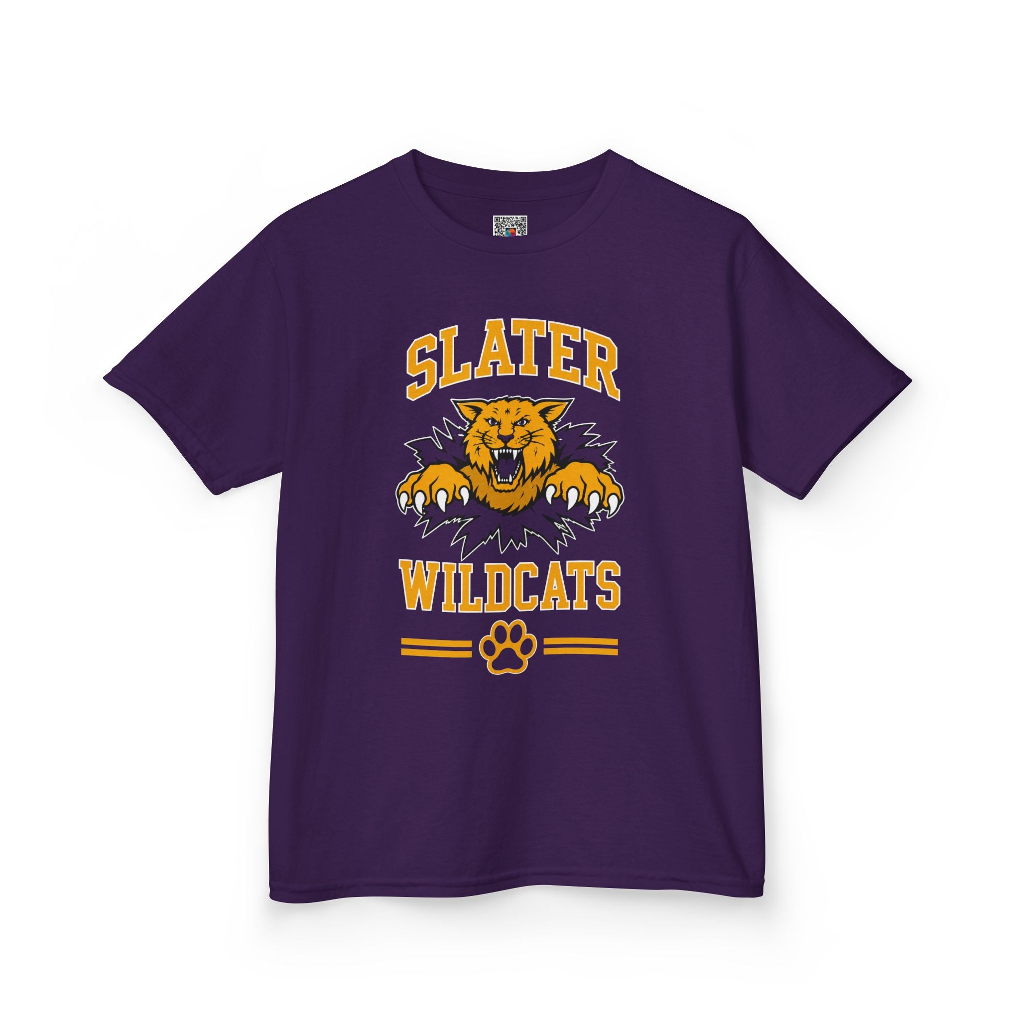Slater Wildcats Youth Purple & Gold T-Shirt | Kids’ School Spirit Tee | Cr8tive Designs