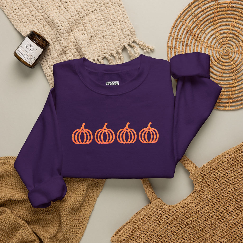 Embroidered Pumpkins Sweatshirt | Retro Embroidered Fall Crewneck | Cr8tive Designs