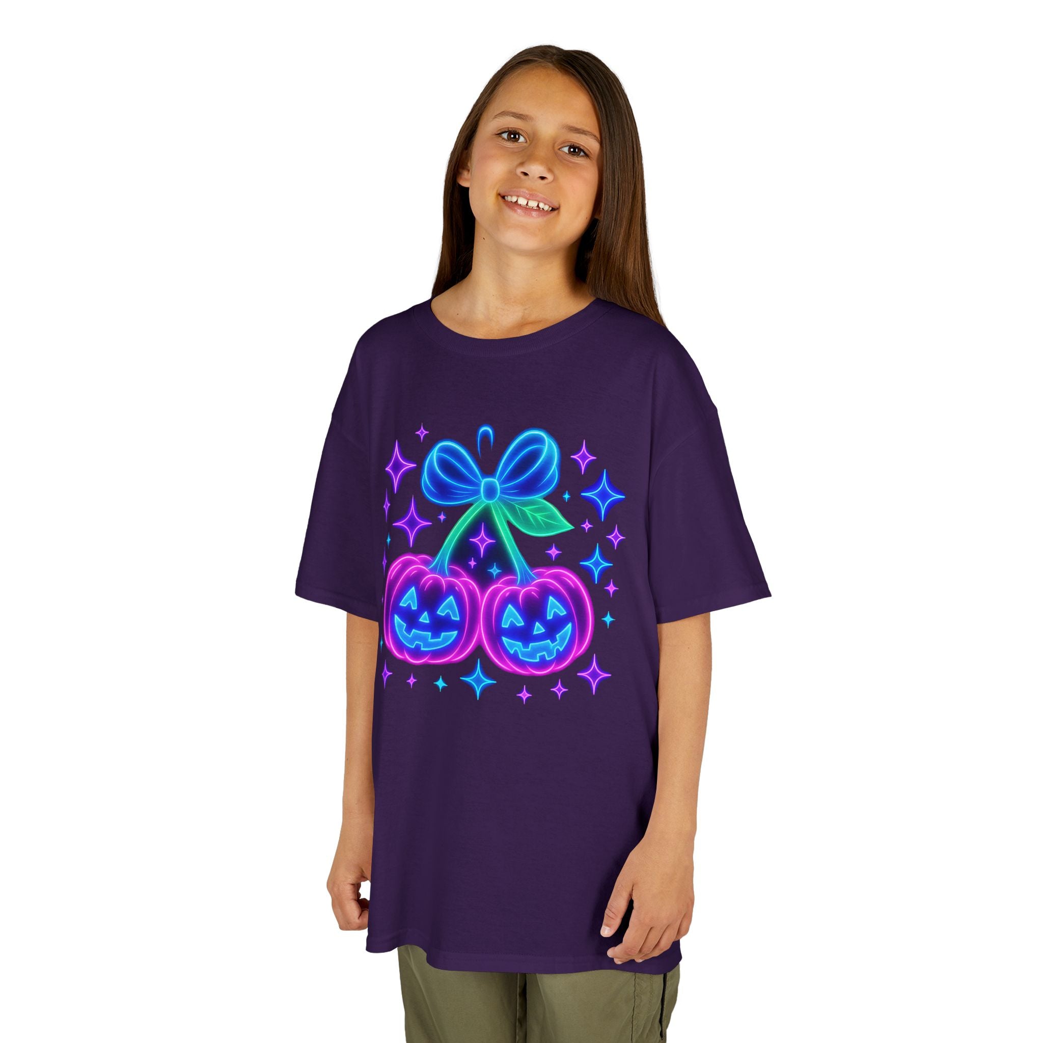 Kids T-Shirt | Neon Halloween Jack-O’-Lantern Cherries Graphic | Cr8tive Designs