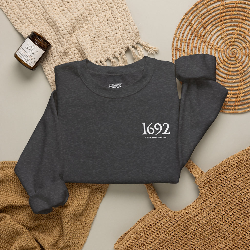 1692 They Missed One Sweatshirt | Minimalist Witchy Chest Graphic Crewneck | Cr8tive Designs