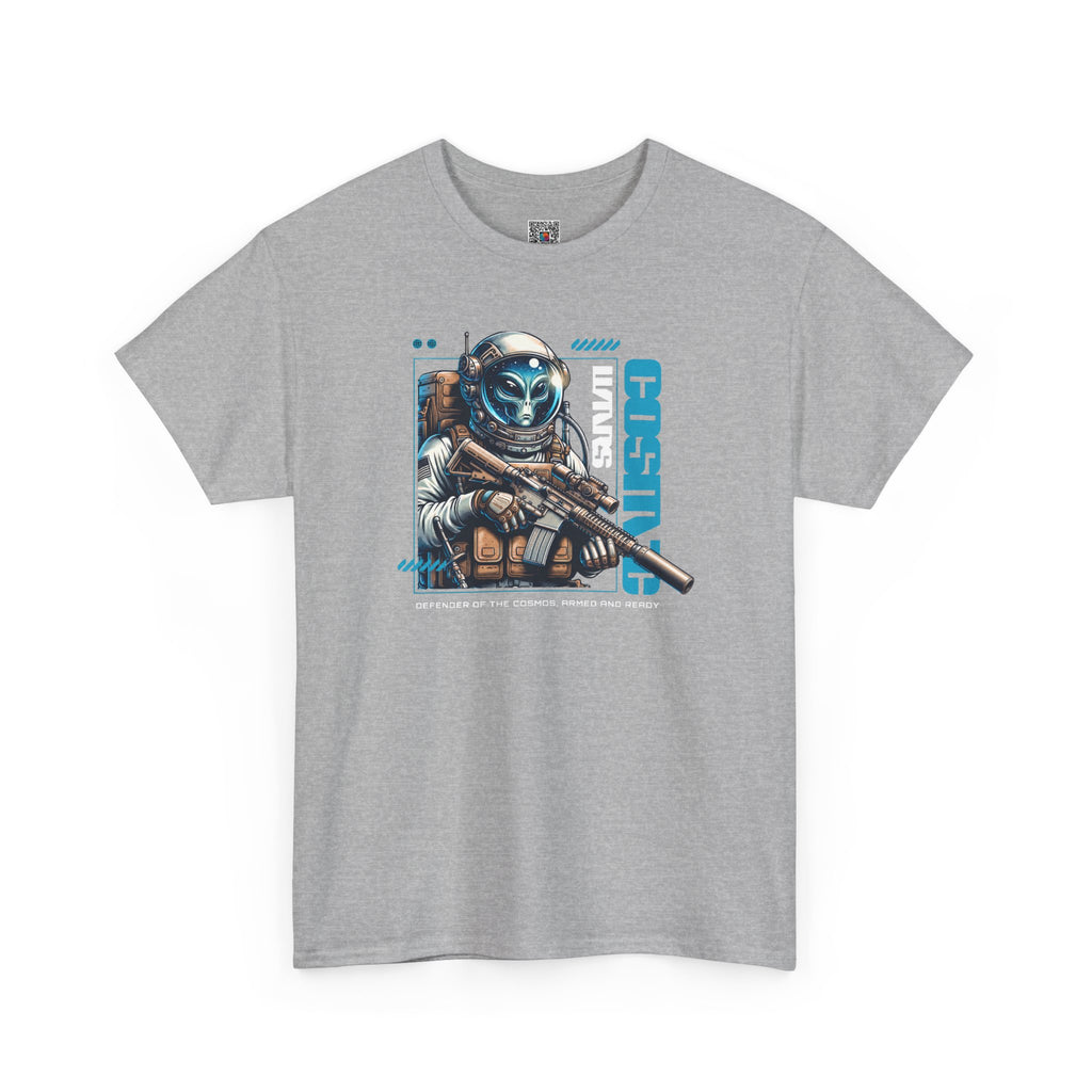 Cosmic Sentinel T-Shirt | Armed Alien Space Soldier Graphic Tee | Cr8tive Designs