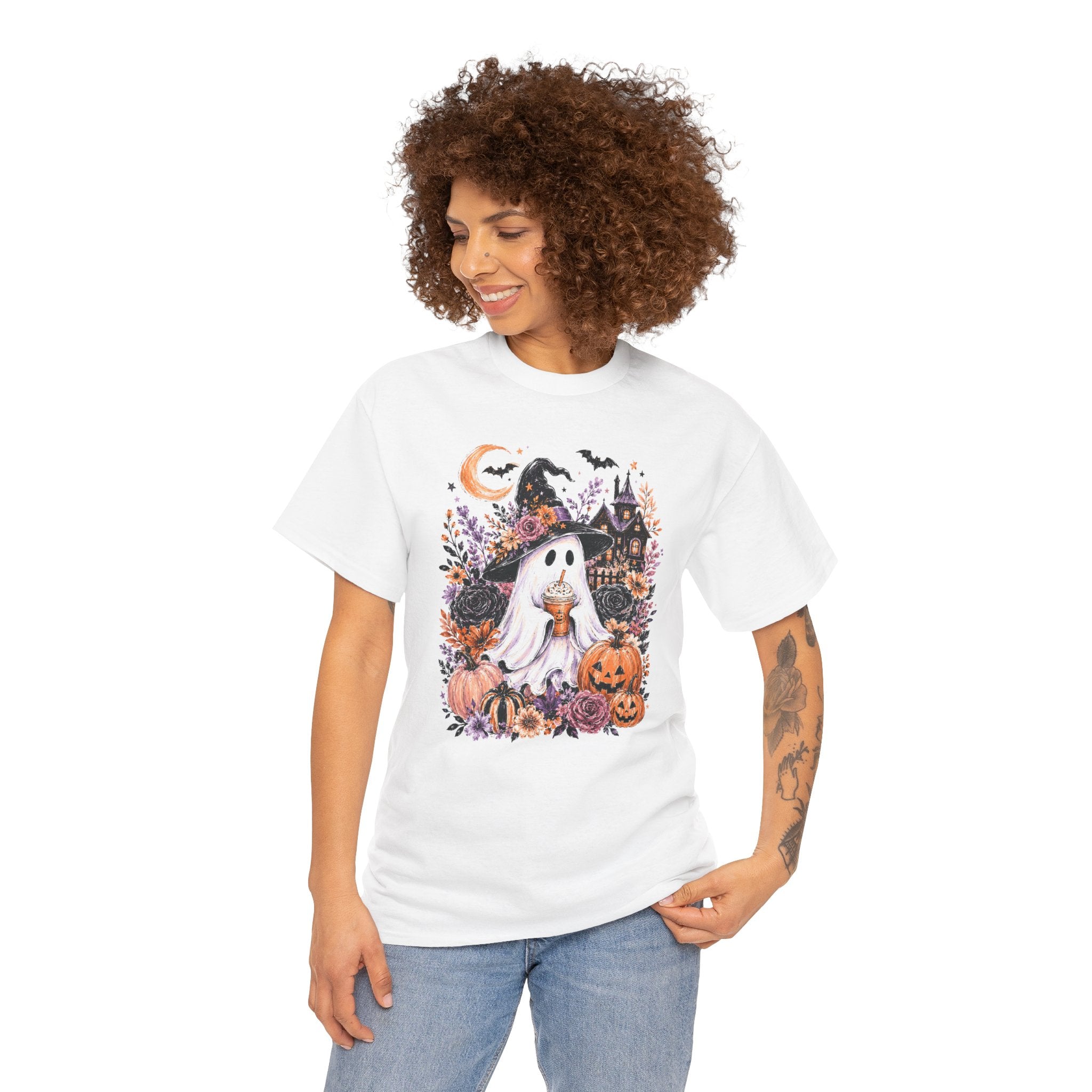 Halloween Ghost Coffee T-Shirt | Vintage Spooky Autumn Tee | Cr8tive Designs