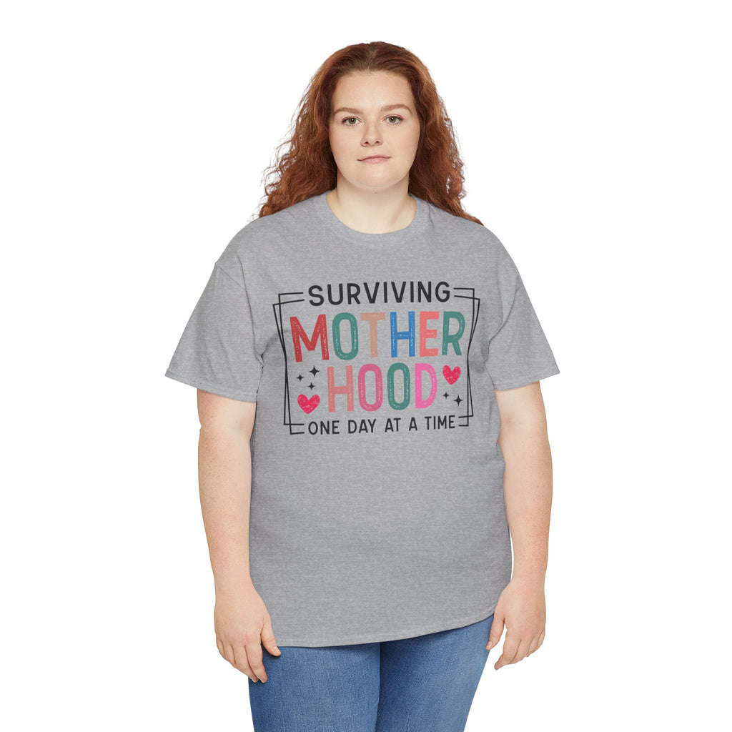Surviving Motherhood One Day at a Time T-Shirt | Funny Mom Life Graphic Tee | Colorful Statement Shirt | Cr8tive Designs