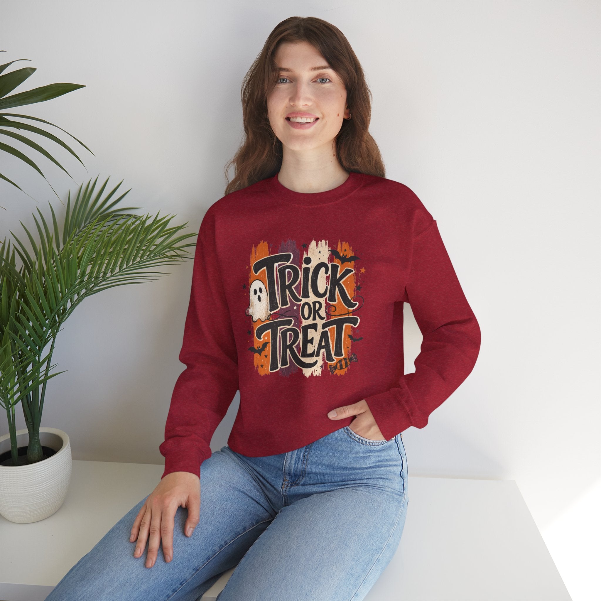 Trick or Treat Sweatshirt | Retro Halloween Ghost Graphic Crewneck | Cr8tive Designs