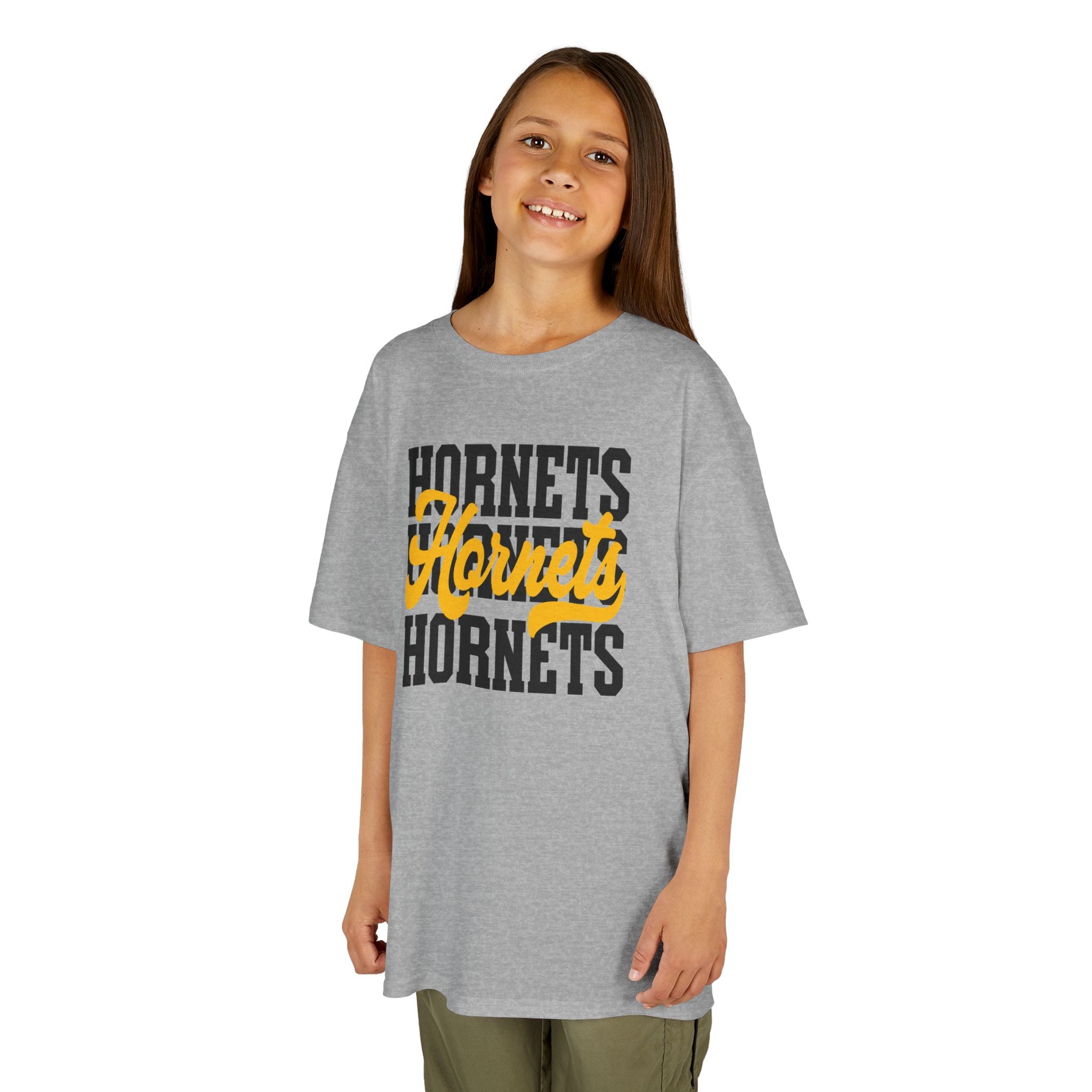Stacked Hornets Script Youth T-Shirt | School Spirit Mascot Game Day Tee | Cr8tive Designs