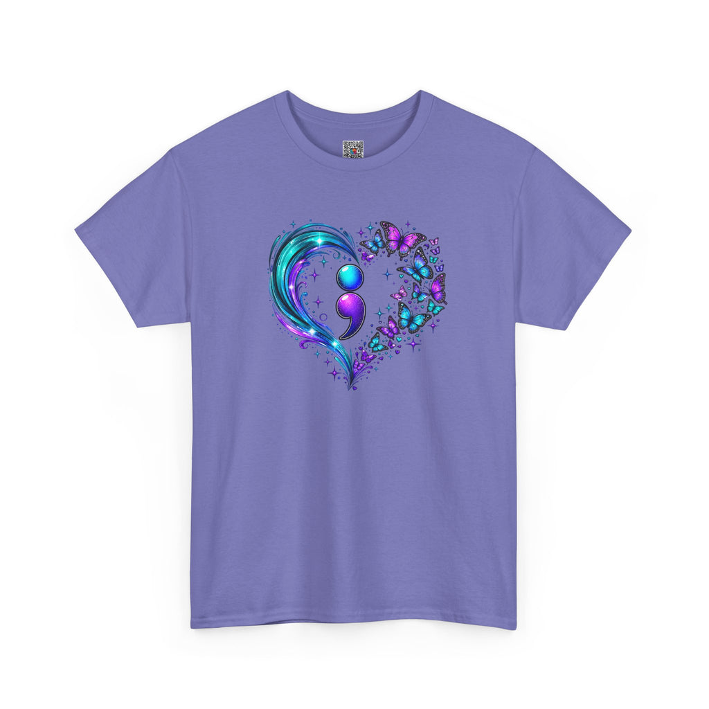 Semicolon Butterfly Heart T-Shirt | Teal & Purple Mental Health Awareness Graphic Tee | Cr8tive Designs