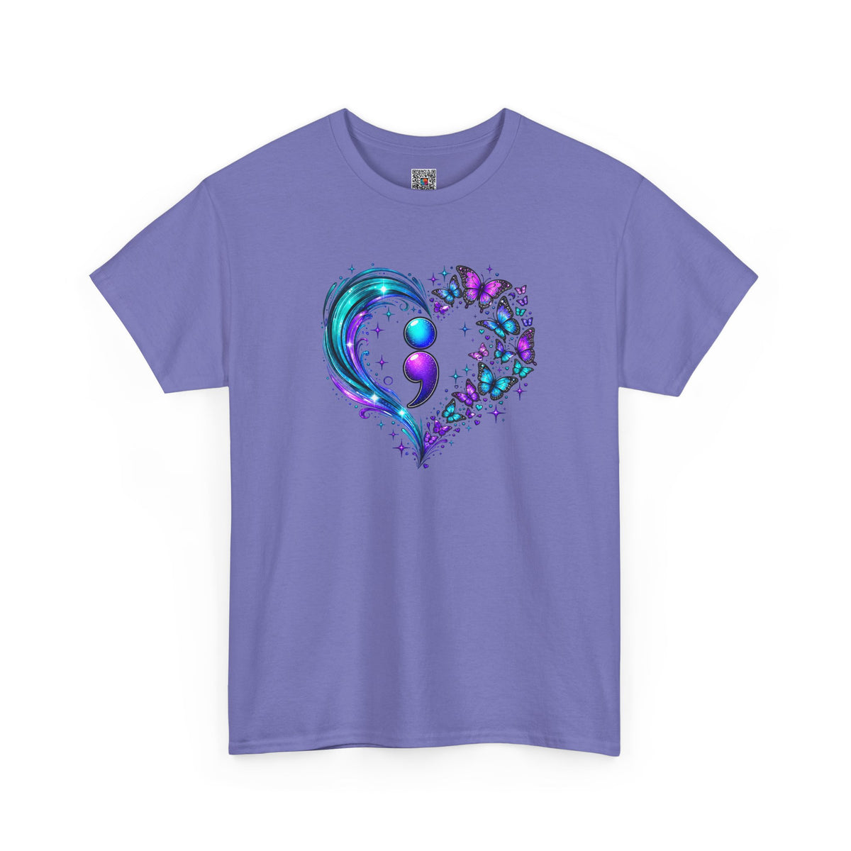 Semicolon Butterfly Heart T-Shirt | Teal & Purple Mental Health Awareness Graphic Tee | Cr8tive Designs