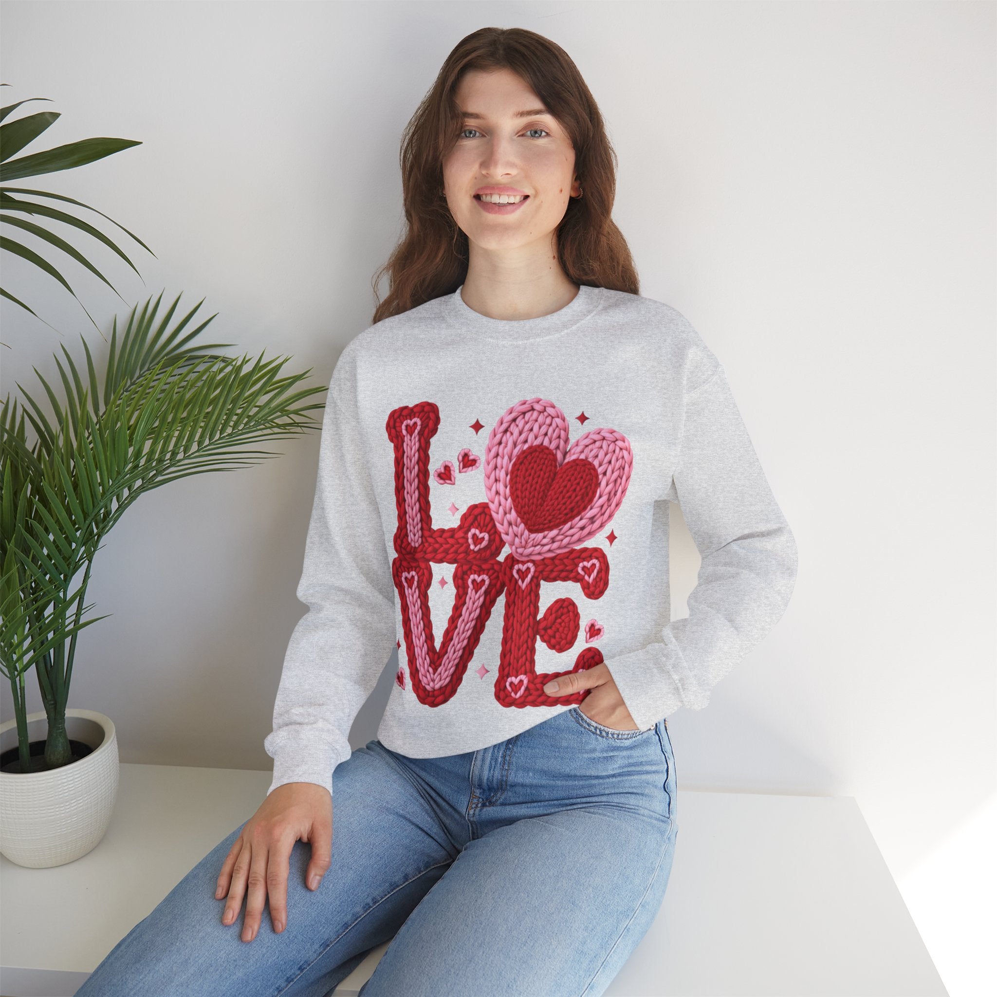 Love Knit Crewneck Sweatshirt — Valentine Heart Graphic
