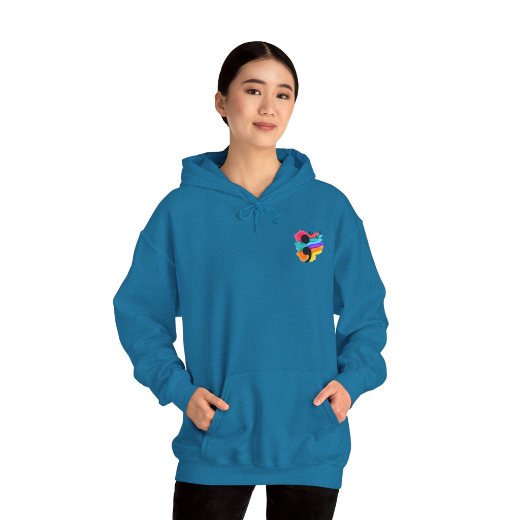 Watercolor Semicolon Hoodie | Rainbow Splash Mental Health Pocket Print Pullover | Cr8tive Designs