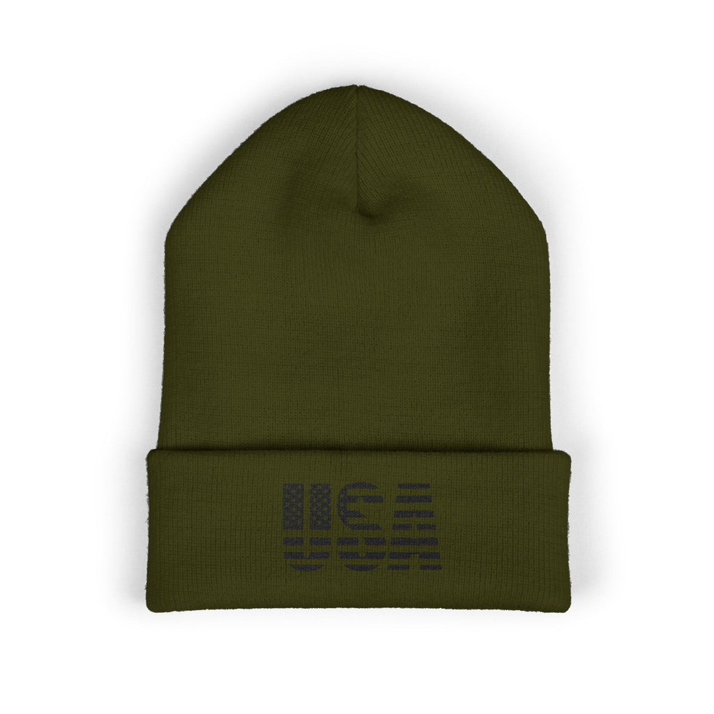 USA Flag Embroidered Cuffed Beanie/Cr8tive Designs