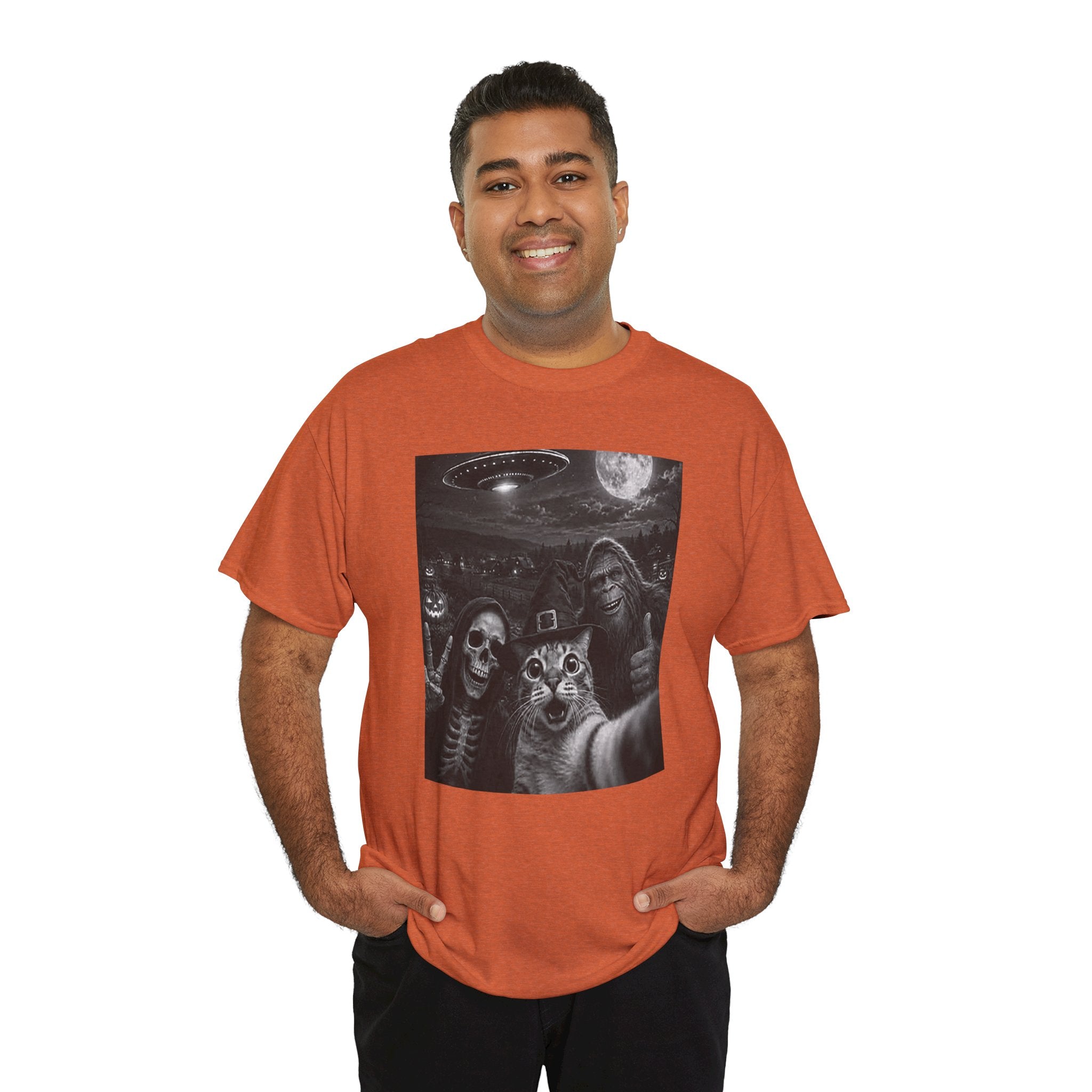 Spooky Squad Selfie Shirt | Funny Halloween Bigfoot Cat Alien Graphic Tee | Cr8tive Designs