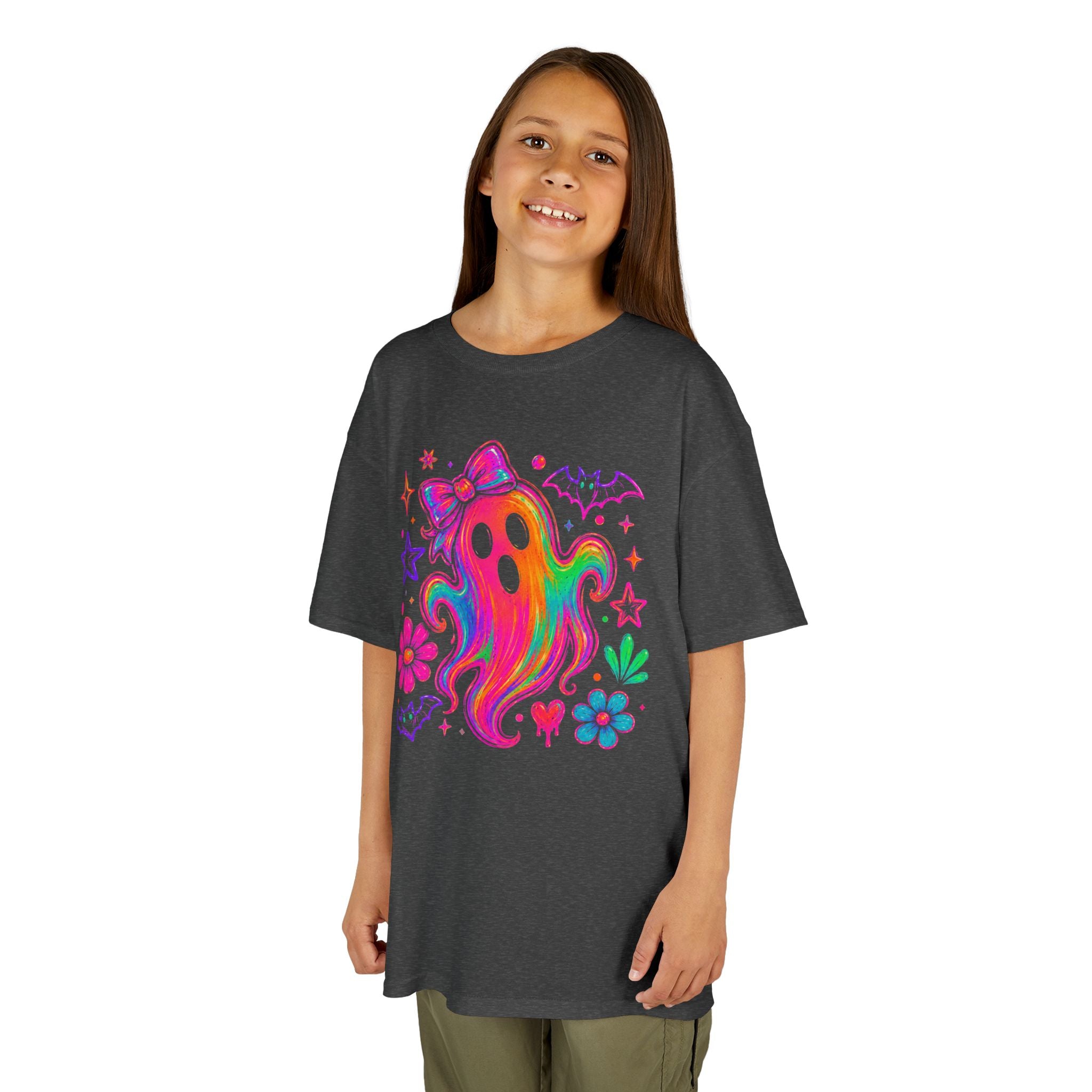 Rainbow Psychedelic Ghost Kids Tee | Bright Neon Halloween T-Shirt | Cr8tive Designs
