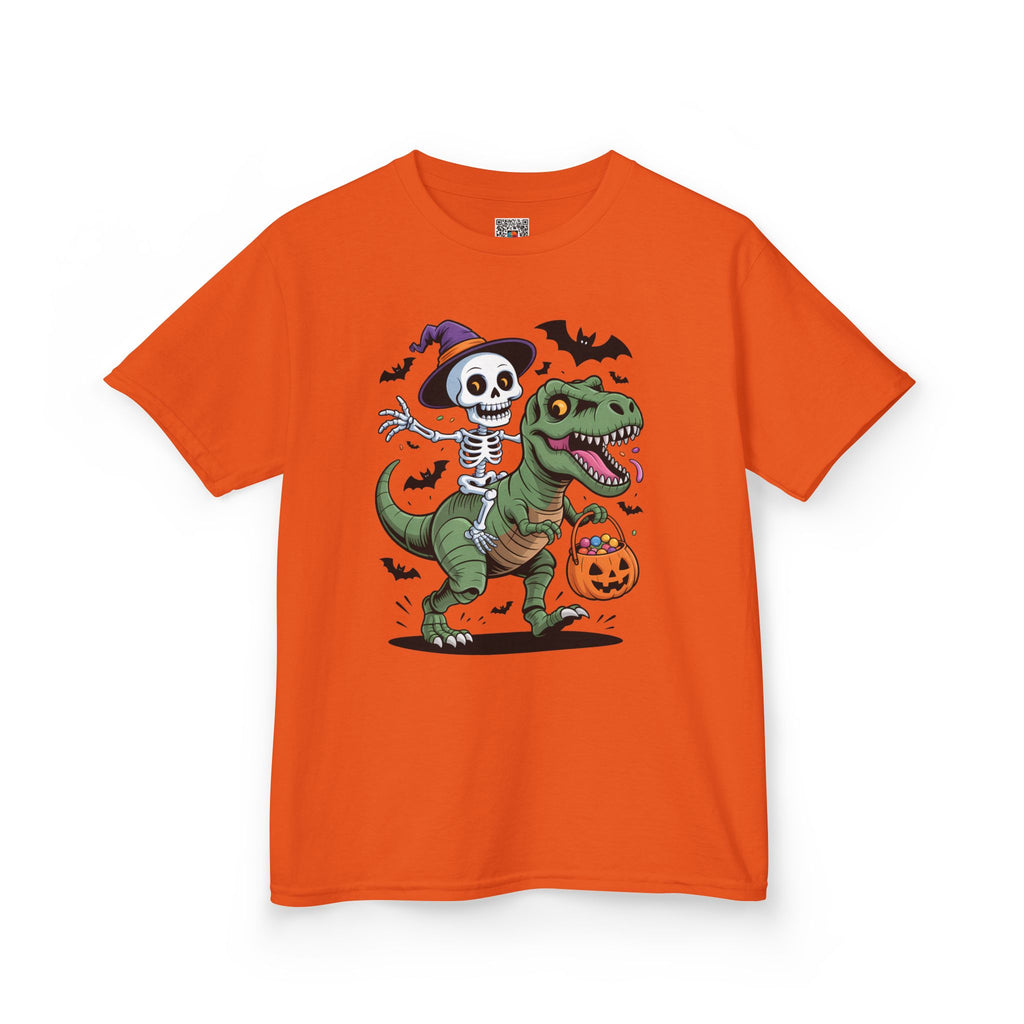 Skeleton Riding T-Rex Youth T-Shirt | Spooky Dino Halloween Kids Tee | Cr8tive Designs