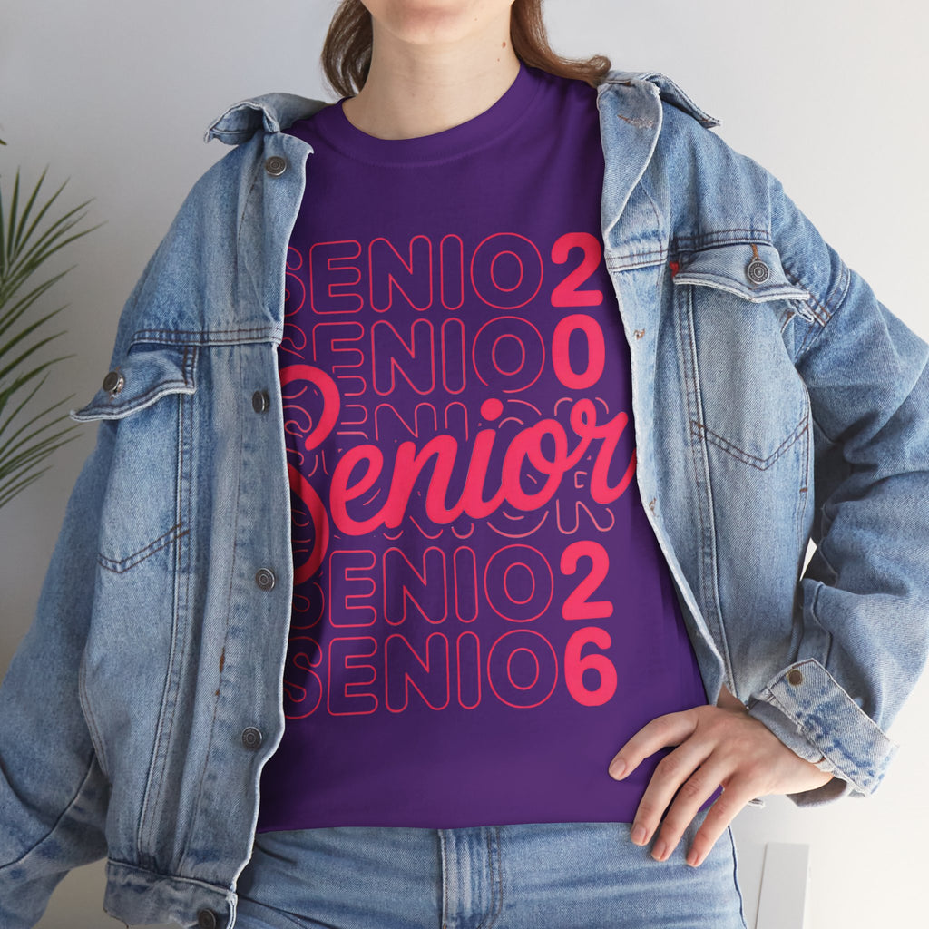 Senior 2026 Neon Script T-Shirt | Bold Layered Typography Tee | Trendy Graduation Shirt | Cr8tive Designs
