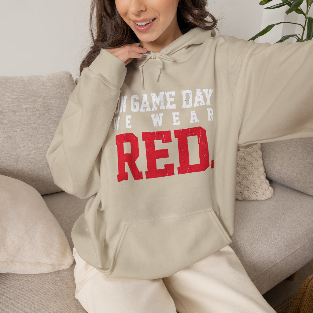 On Game Day We Wear Red | Distressed Football Fan Hoodie | Cr8tive Designs