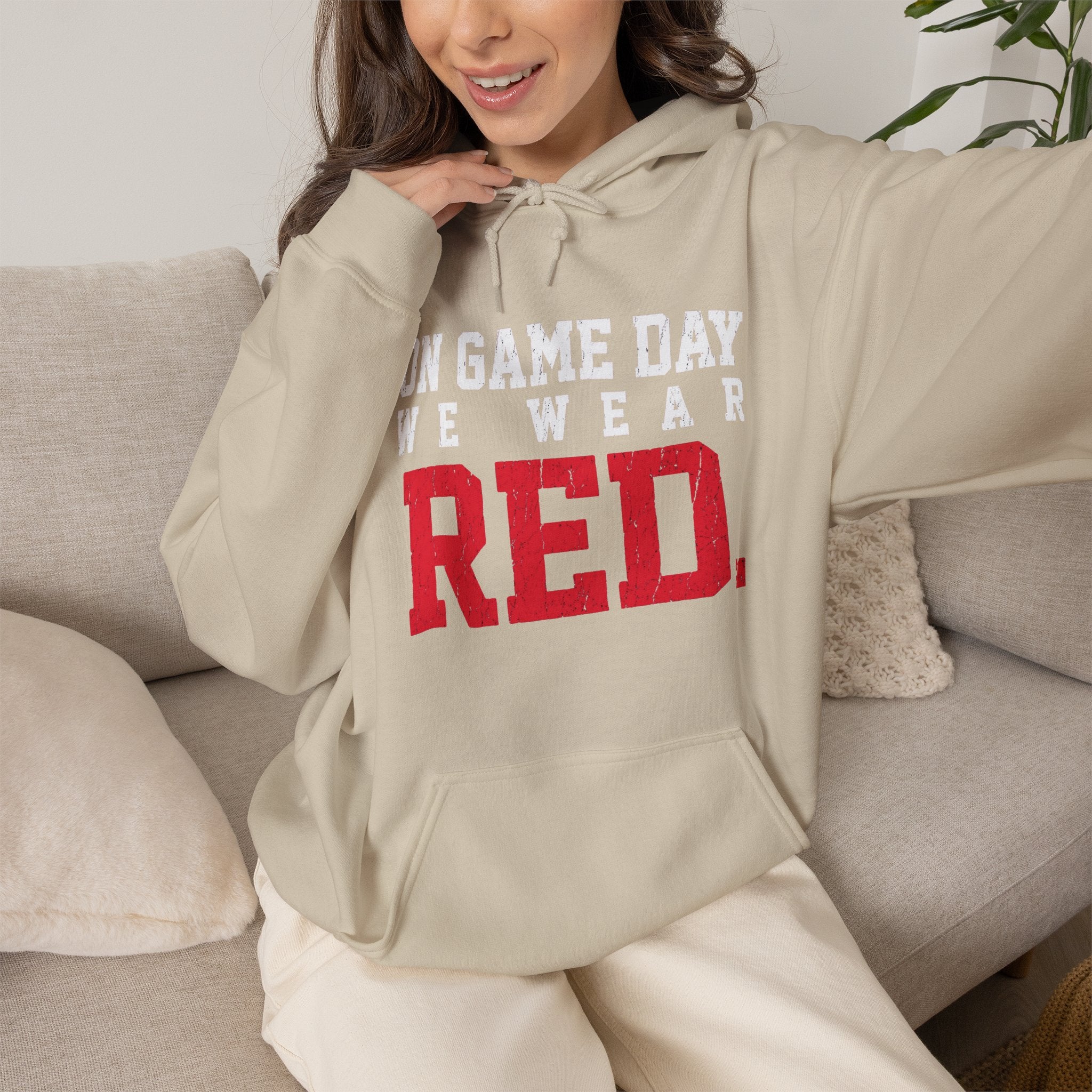 On Game Day We Wear Red | Distressed Football Fan Hoodie | Cr8tive Designs