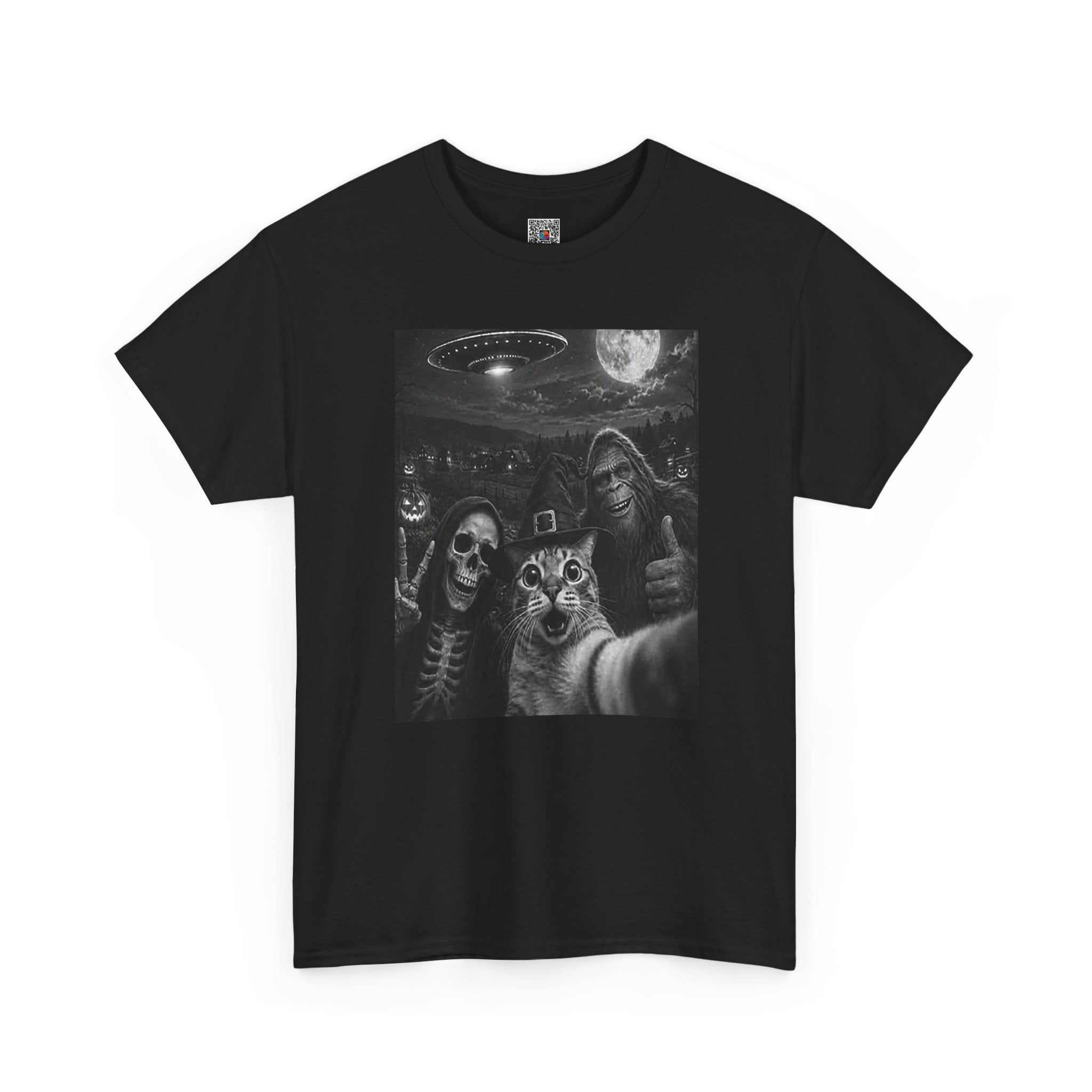 Spooky Squad Selfie Shirt | Funny Halloween Bigfoot Cat Alien Graphic Tee | Cr8tive Designs
