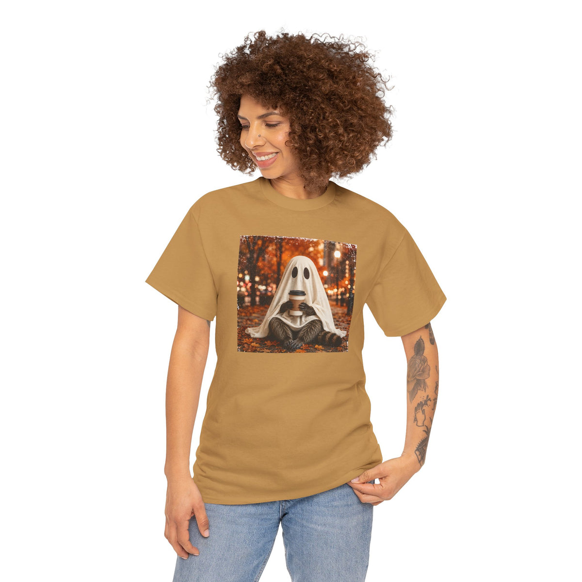 Ghost Raccoon Coffee Tee | Cute Spooky Season Autumn T-Shirt | Cr8tive Designs
