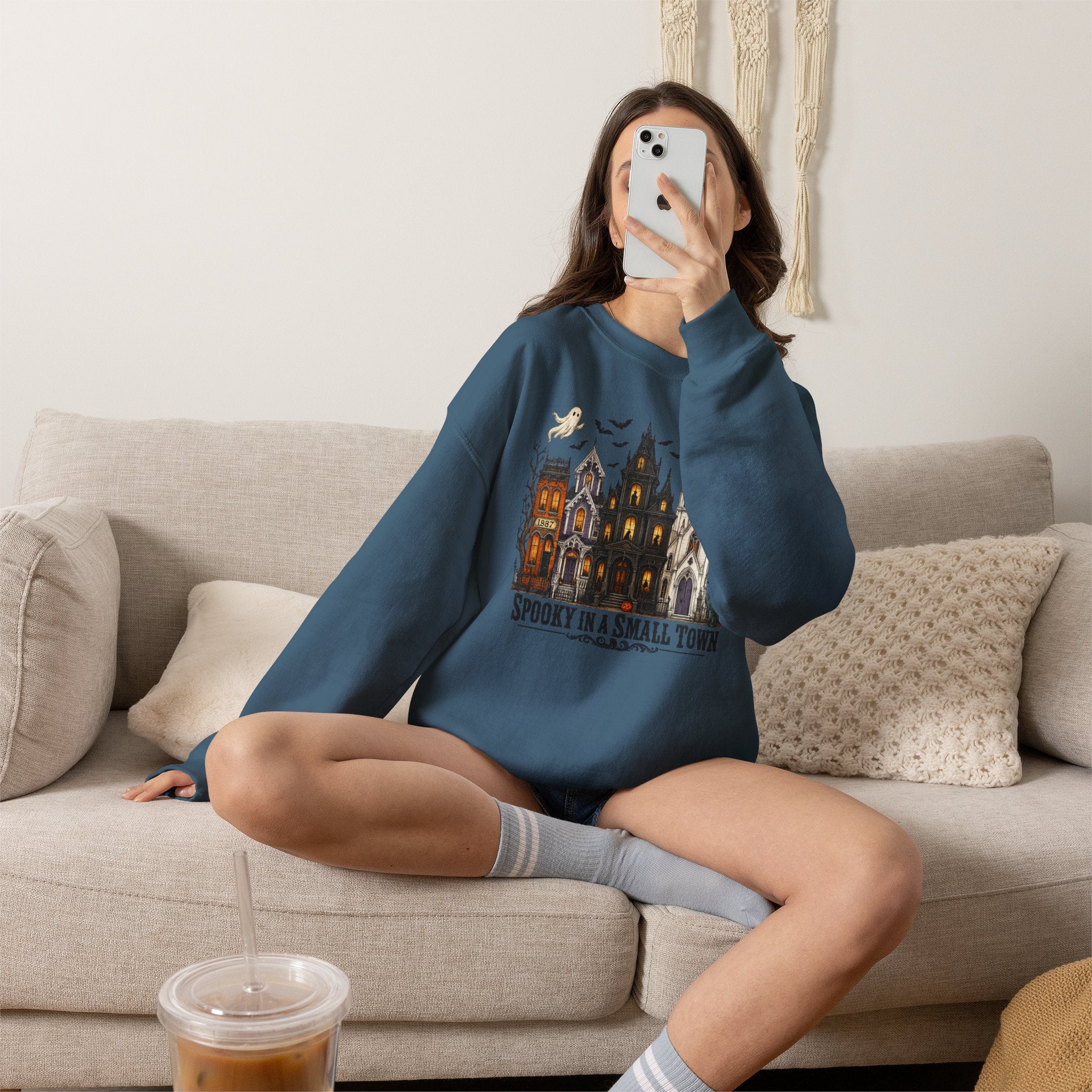 Spooky in a Small Town Sweatshirt | Vintage Slater Haunted House Crewneck | Cr8tive Designs