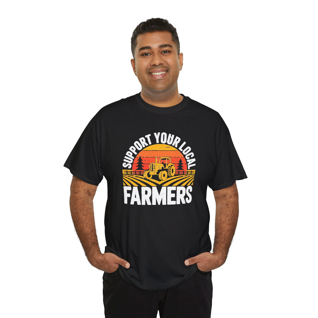 Support Your Local Farmers T-Shirt | Retro Tractor Sunset Graphic Tee | Cr8tive Designs