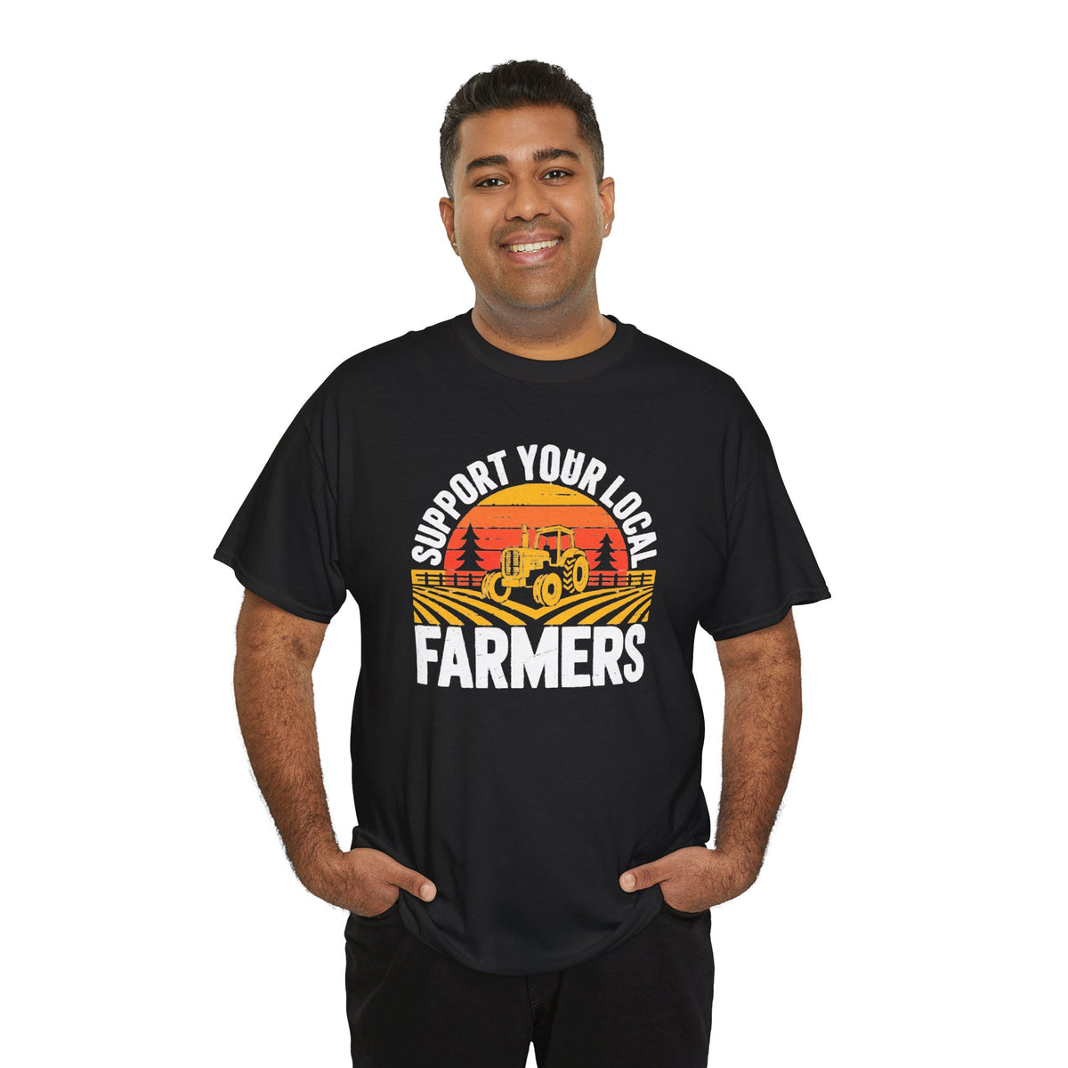 Support Your Local Farmers T-Shirt | Retro Tractor Sunset Graphic Tee | Cr8tive Designs