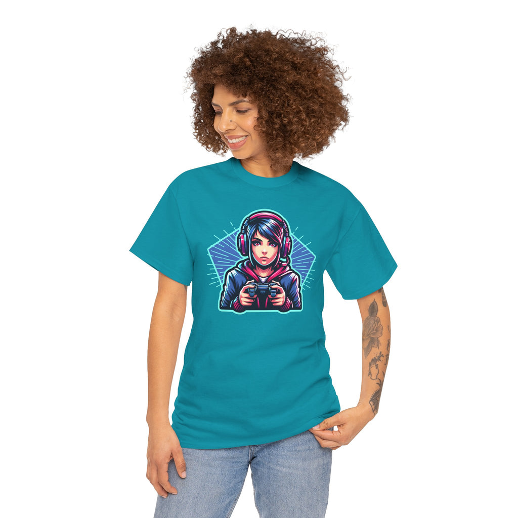 Neon Gamer Girl | Retro Gaming Graphic T-Shirt | Cr8tive Designs
