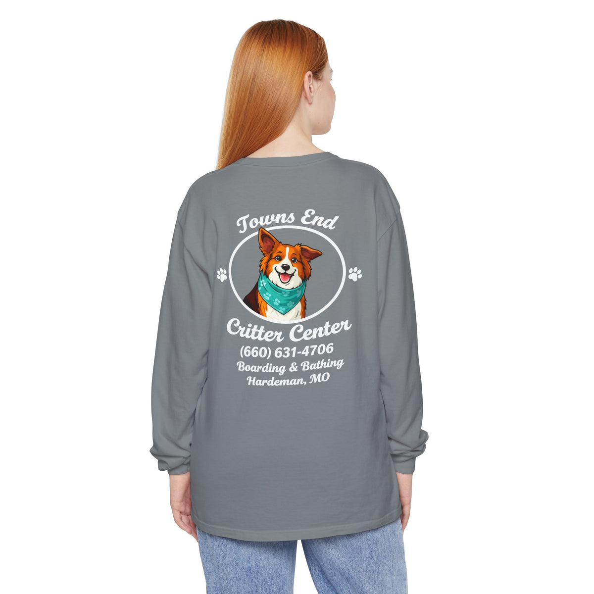 Towns End Critter Center Adult Long Sleeve T-Shirt | Custom Pet Boarding & Grooming Graphic Tee | Cr8tive Designs