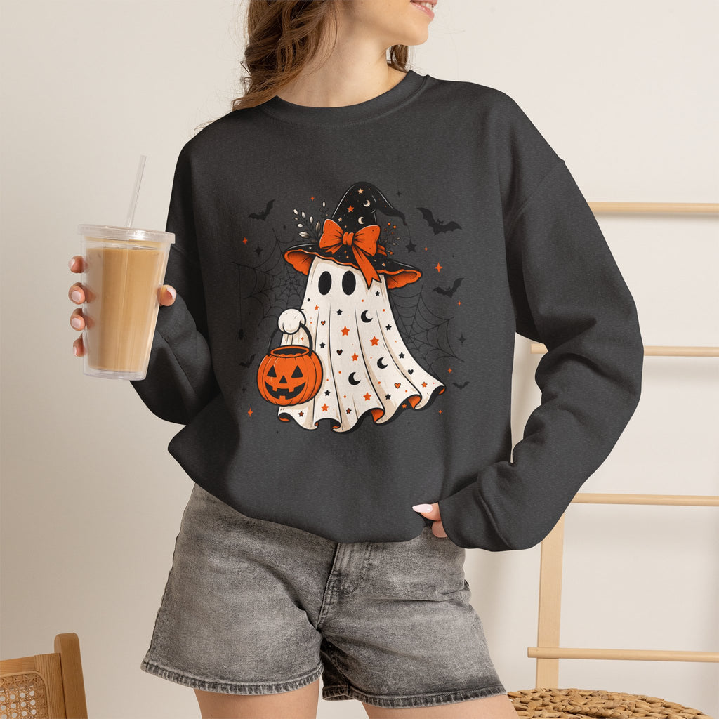 Trick or Treat Witch Ghost Sweatshirt | Spooky Season Halloween Crewneck | Cr8tive Designs