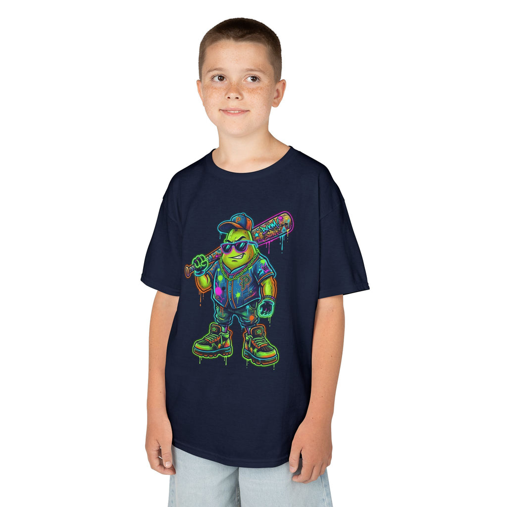 Kids Neon Skateboarder T‑Shirt | Cool Graffiti Skate Punk Tee for Boys | Cr8tive Designs