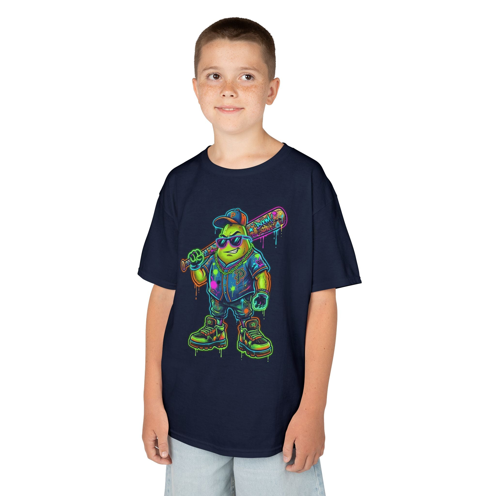 Kids Neon Skateboarder T‑Shirt | Cool Graffiti Skate Punk Tee for Boys | Cr8tive Designs