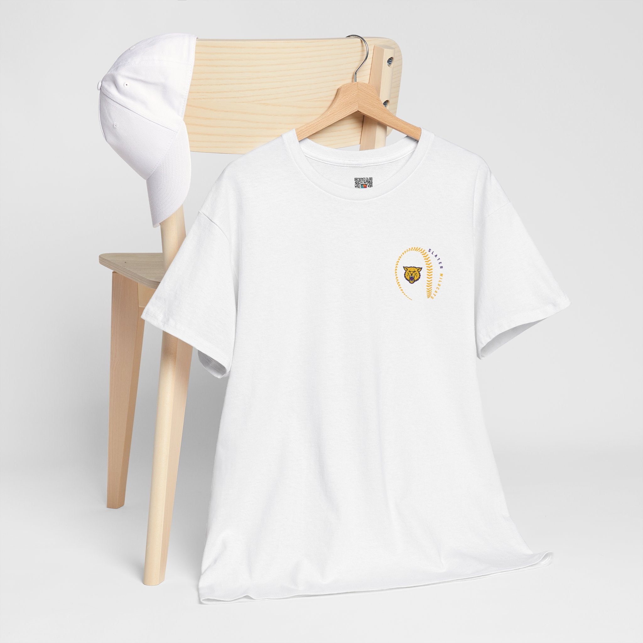 Slater Wildcats Baseball Pocket Logo | Purple and Gold School Spirit T-Shirt | Cr8tive Designs