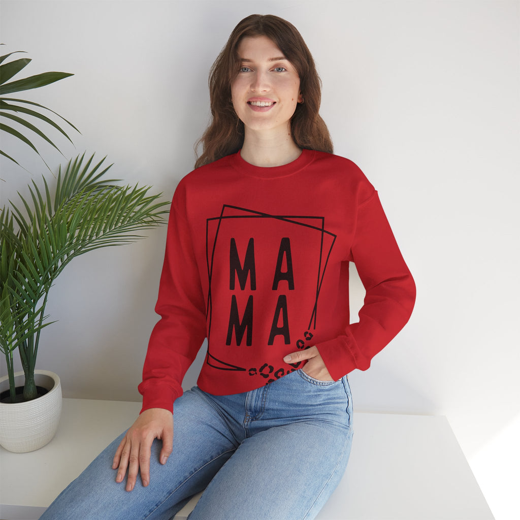 Mama Leopard Print Crewneck Sweatshirt – Casual Graphic Mama Pullover