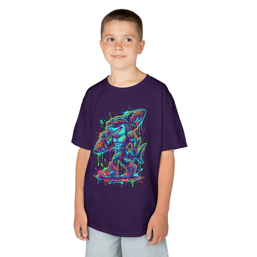 Kids Surfing Shark T‑Shirt — Neon Drip Graphic Tee | Cr8tive Designs