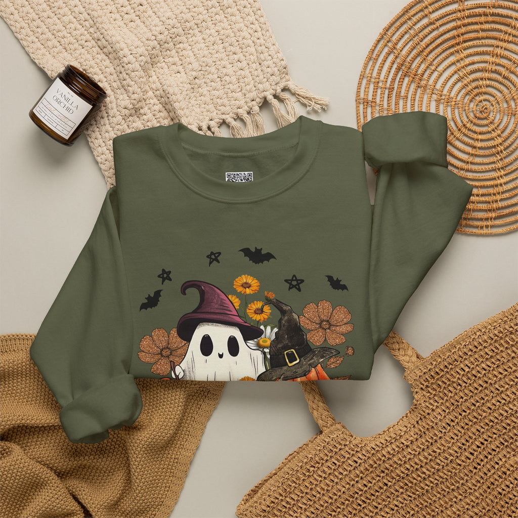 Witch Ghost & Pumpkin Sweatshirt | Floral Spooky Season Crewneck | Cr8tive Designs