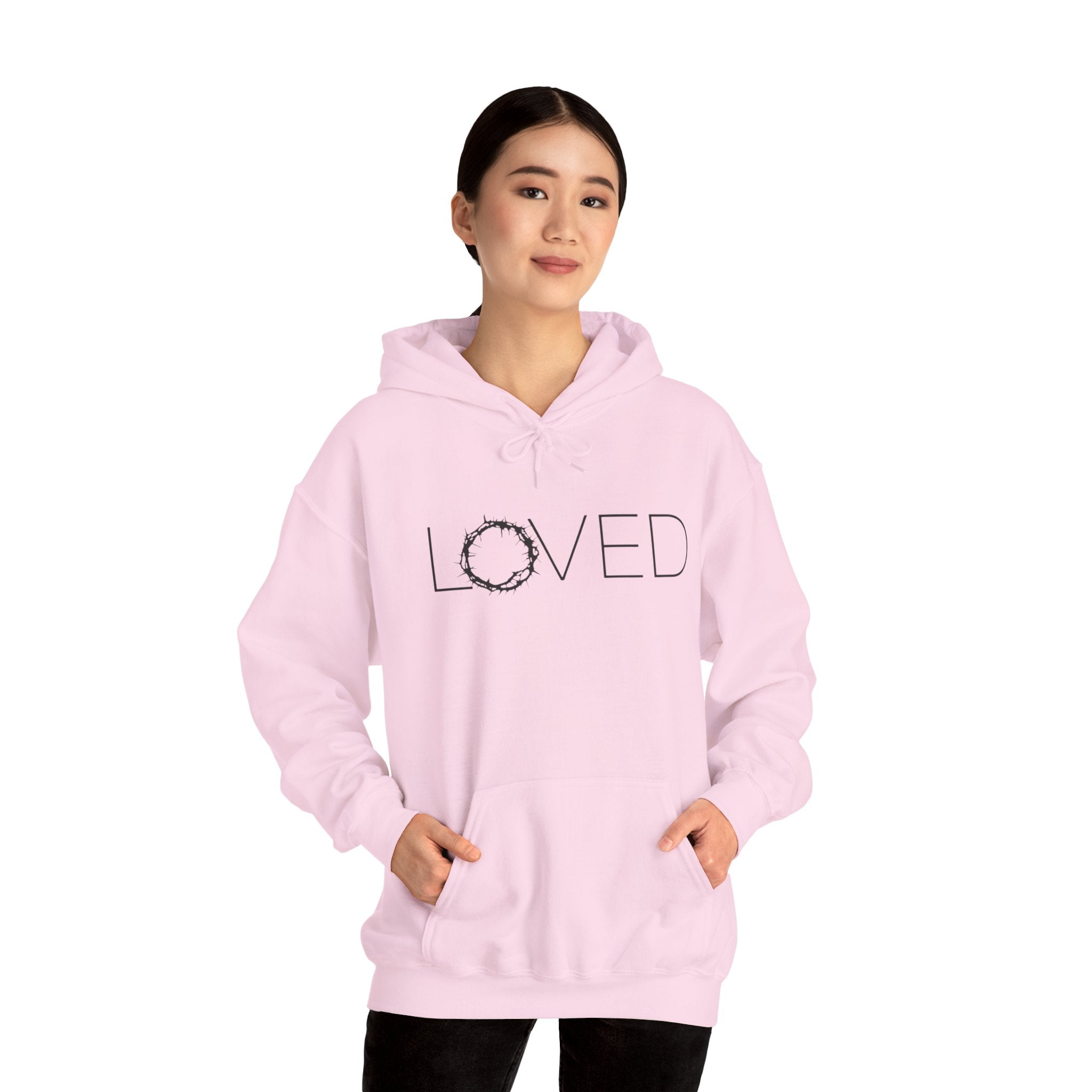 Loved Wreath Hoodie — "LOVED" Minimal Script Pullover/Cr8tive Designs