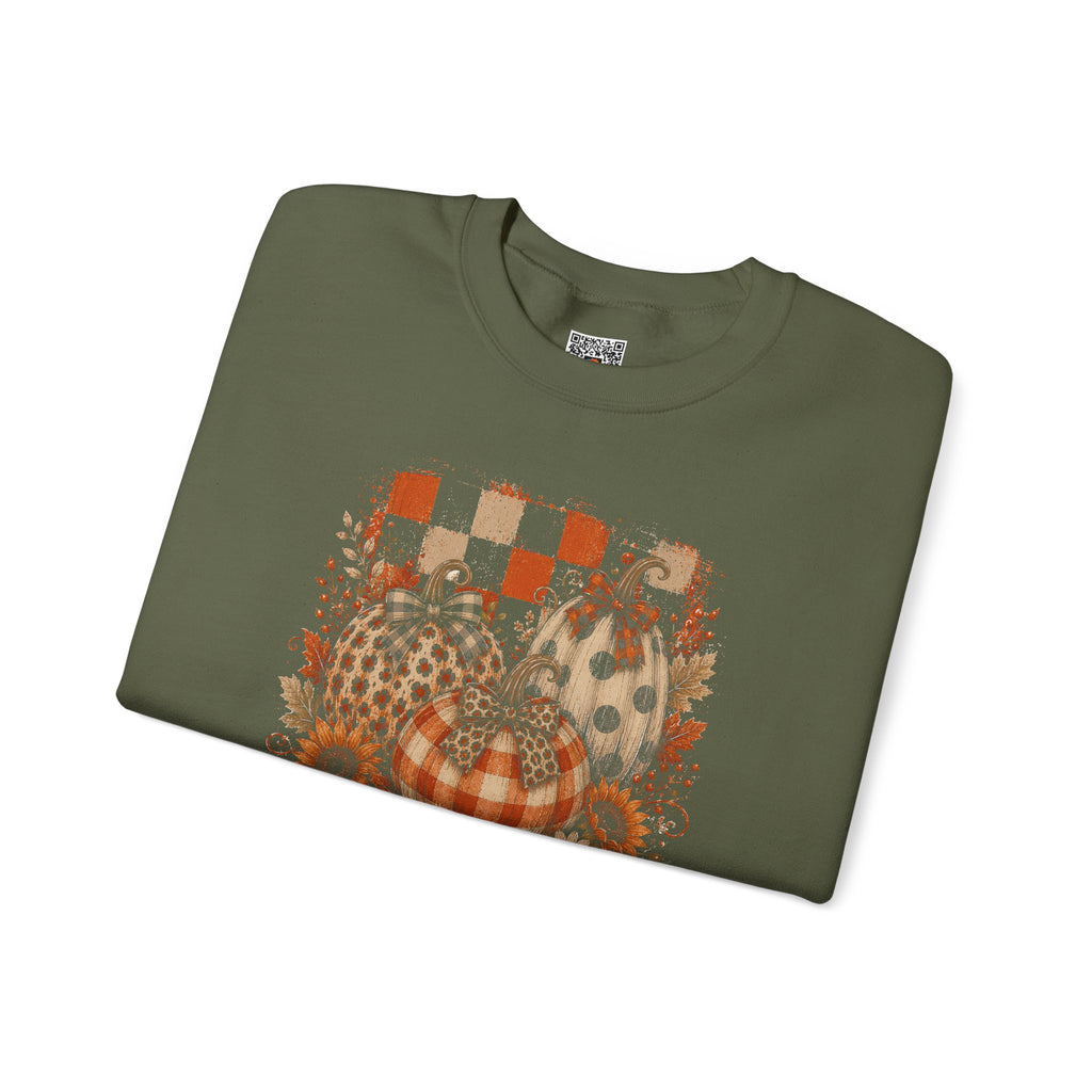 Vintage Patchwork Pumpkin Sweatshirt | Rustic Autumn Floral & Checkered Sweatshirt | Cr8tive Designs