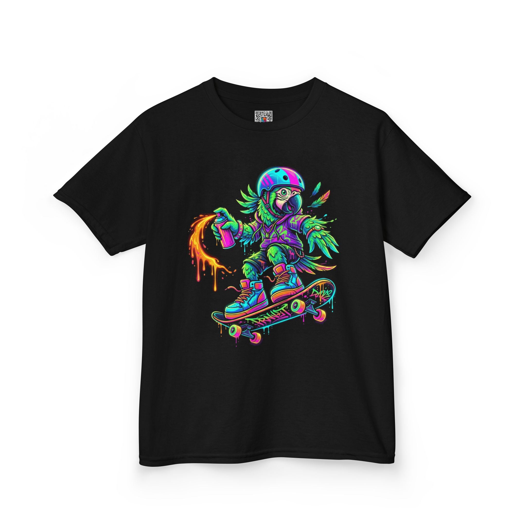 Kids T-Shirt | Neon Skate Parrot Skateboarder Graphic Tee | Cr8tive Designs