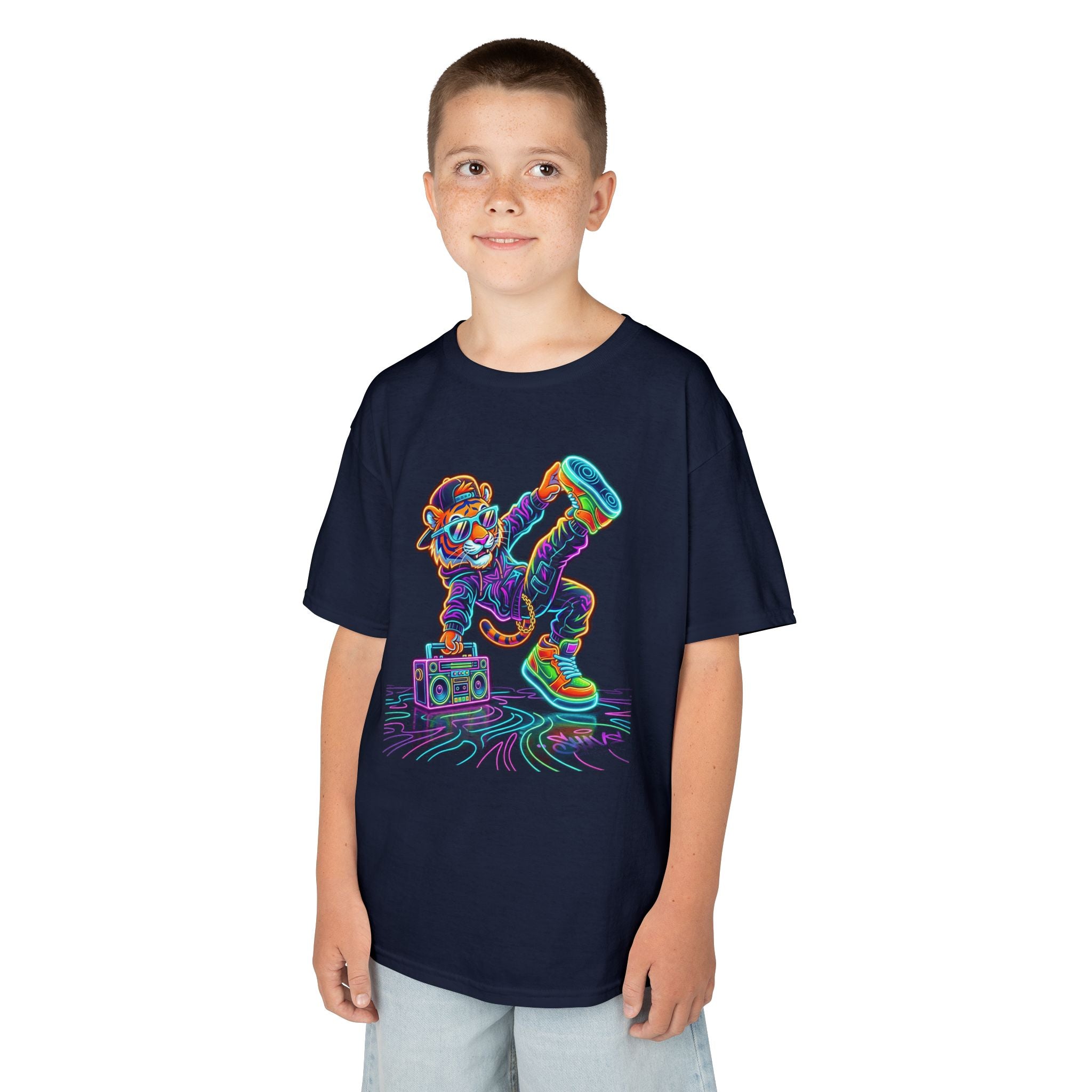 Kids Skateboard Neon Bear T-Shirt | Retro Glow Skateboarding Tee | Cr8tive Designs