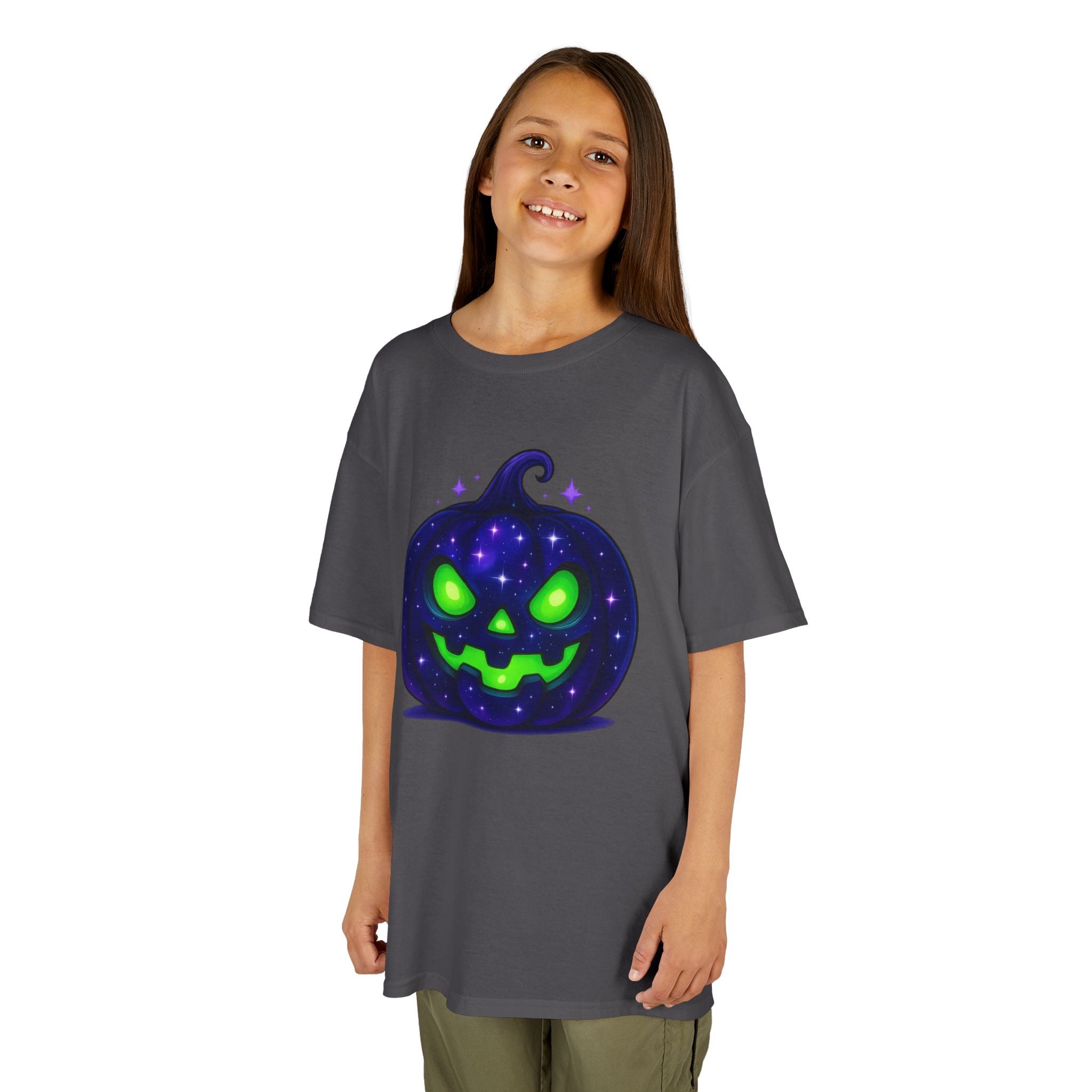 Kids Halloween Pumpkin T‑Shirt | Glowing Green Jack‑O'Lantern Tee |Cr8tive Designs