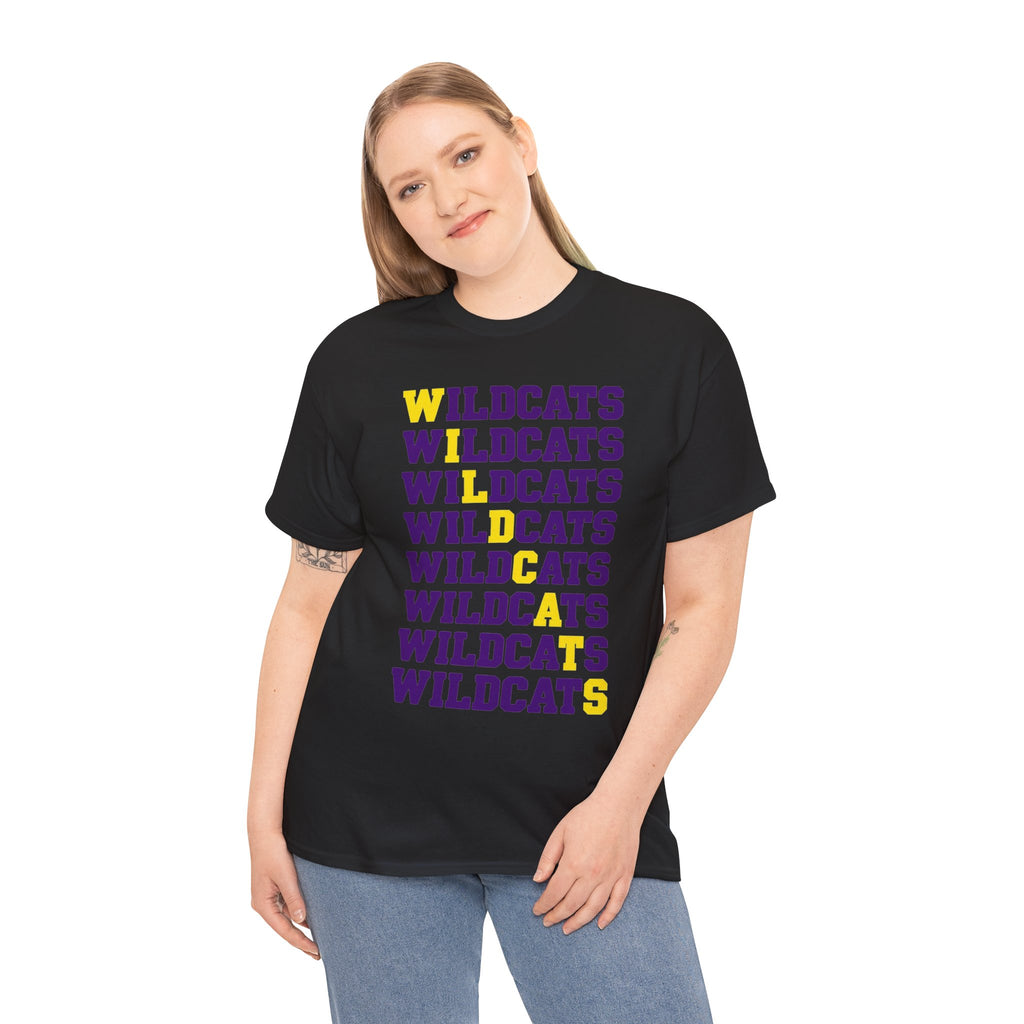 Wildcats Mascot Tee | Retro Diagonal Repeating Text Game Day T-Shirt | Cr8tive Designs