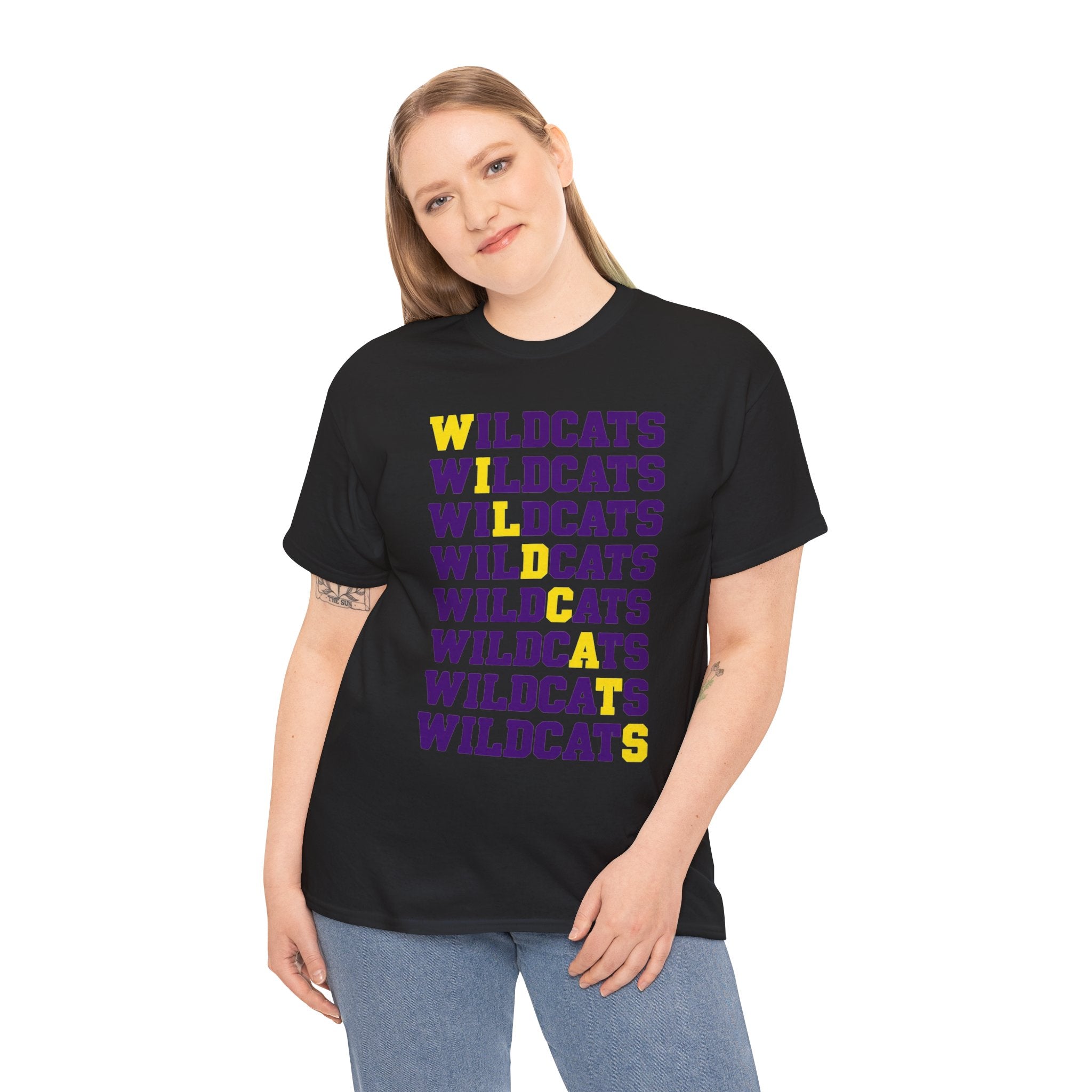 Wildcats Mascot Tee | Retro Diagonal Repeating Text Game Day T-Shirt | Cr8tive Designs