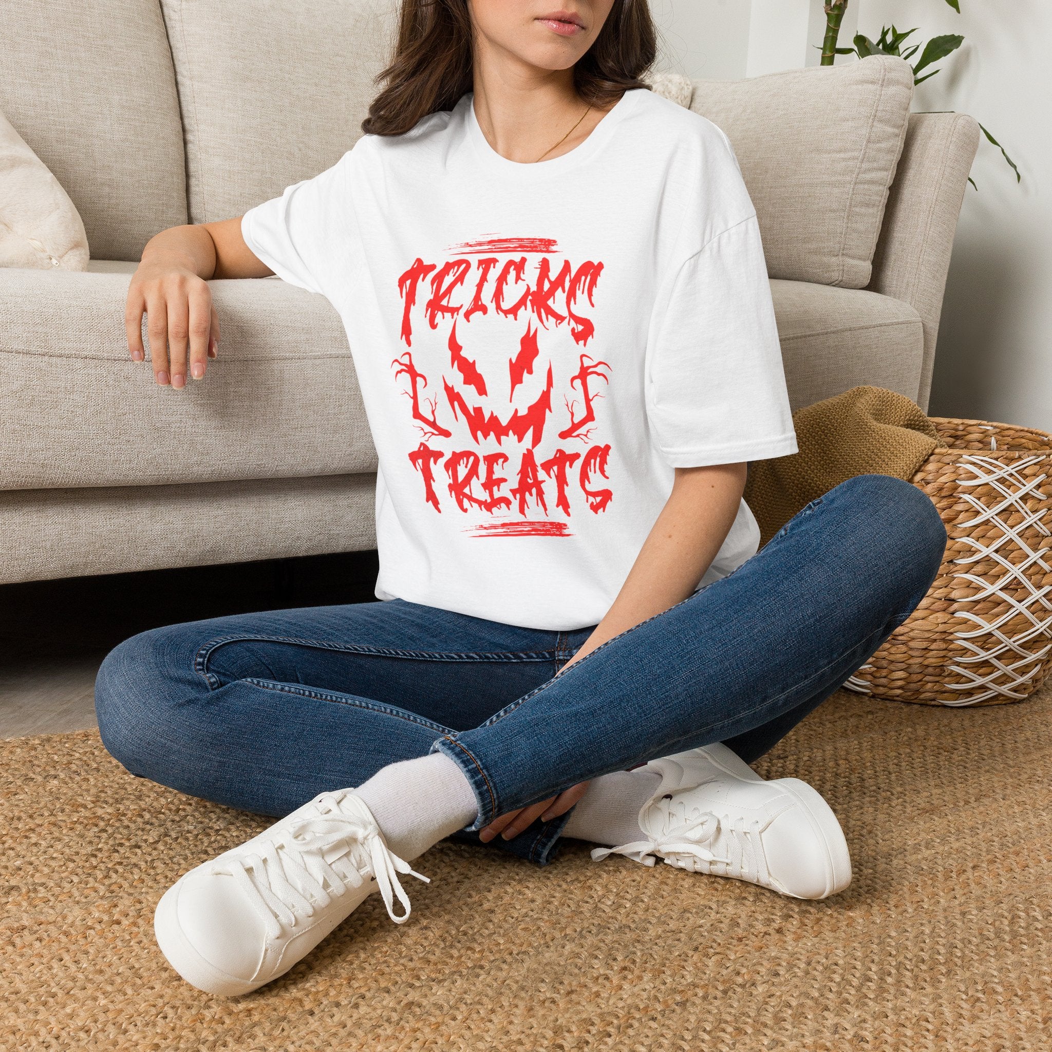 Halloween Tee | "Tricks Treats" Scary Jack-O'-Lantern Graphic T-Shirt | Cr8tive Designs