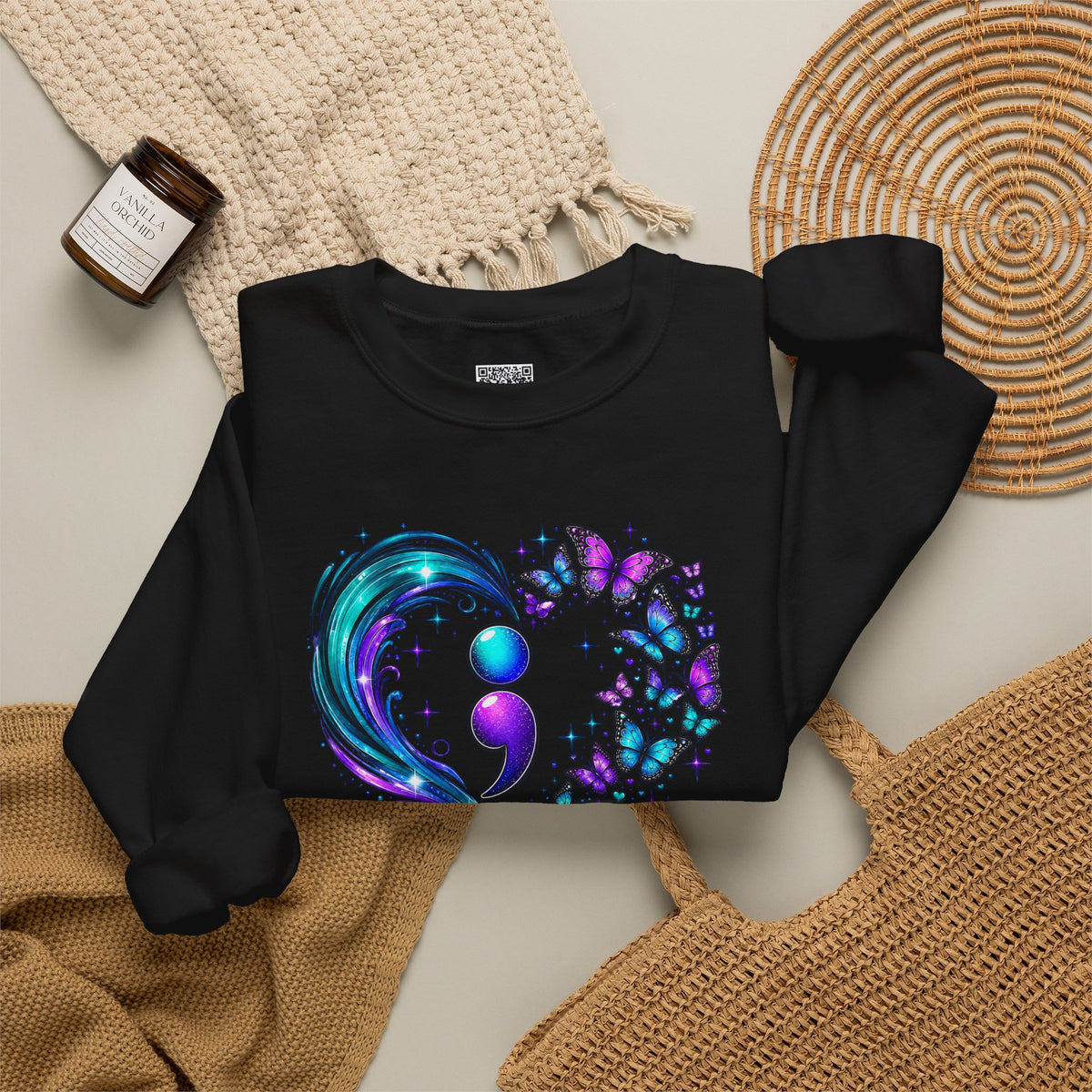Semicolon Butterfly Heart Sweatshirt | Mental Health Awareness Crewneck | Cr8tive Designs